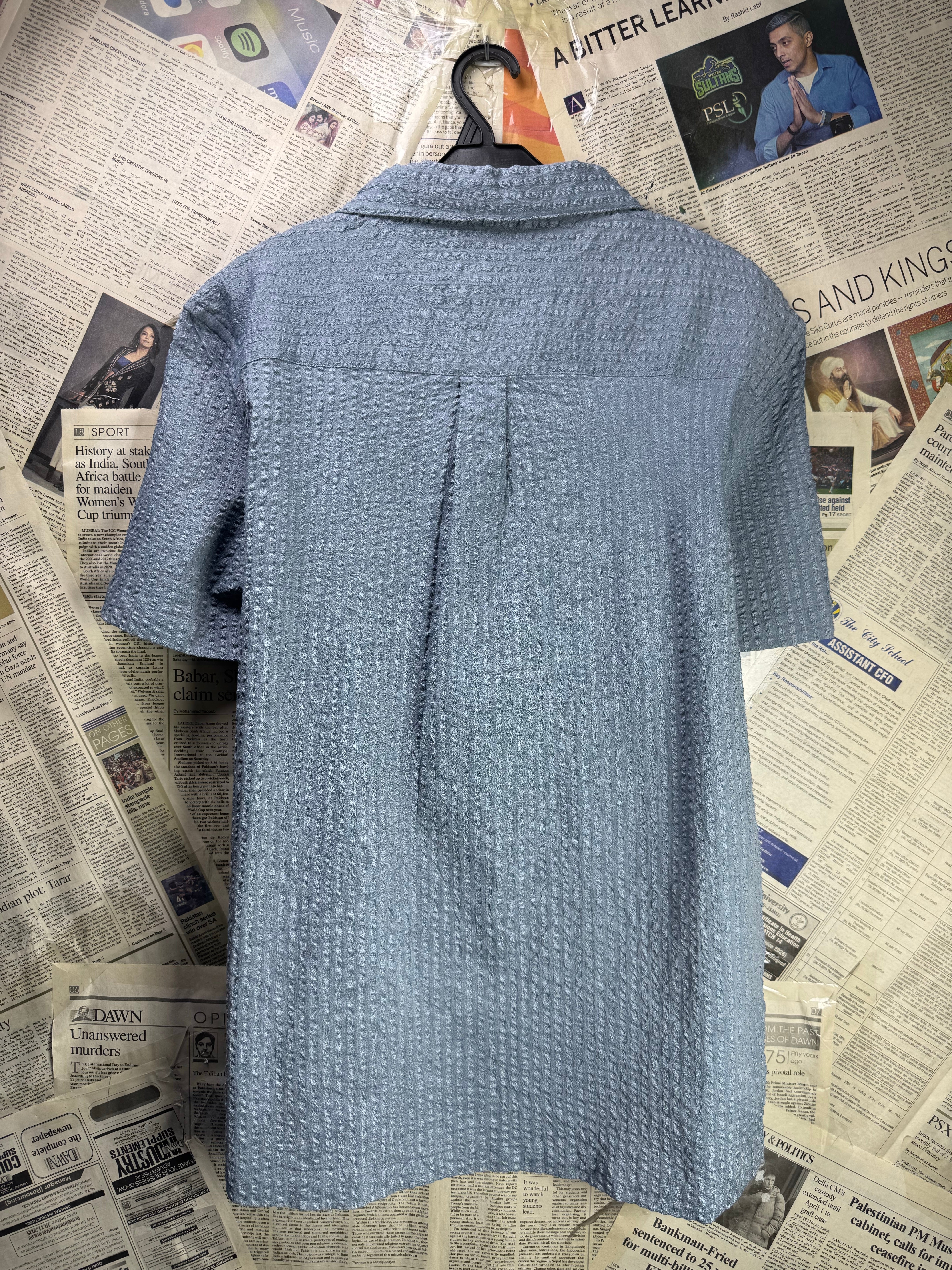 Nines® Small | Chest: 20.5" | Blue | Seersucker Shirt | Poly - Elastane | 4541 - Genuine Maal