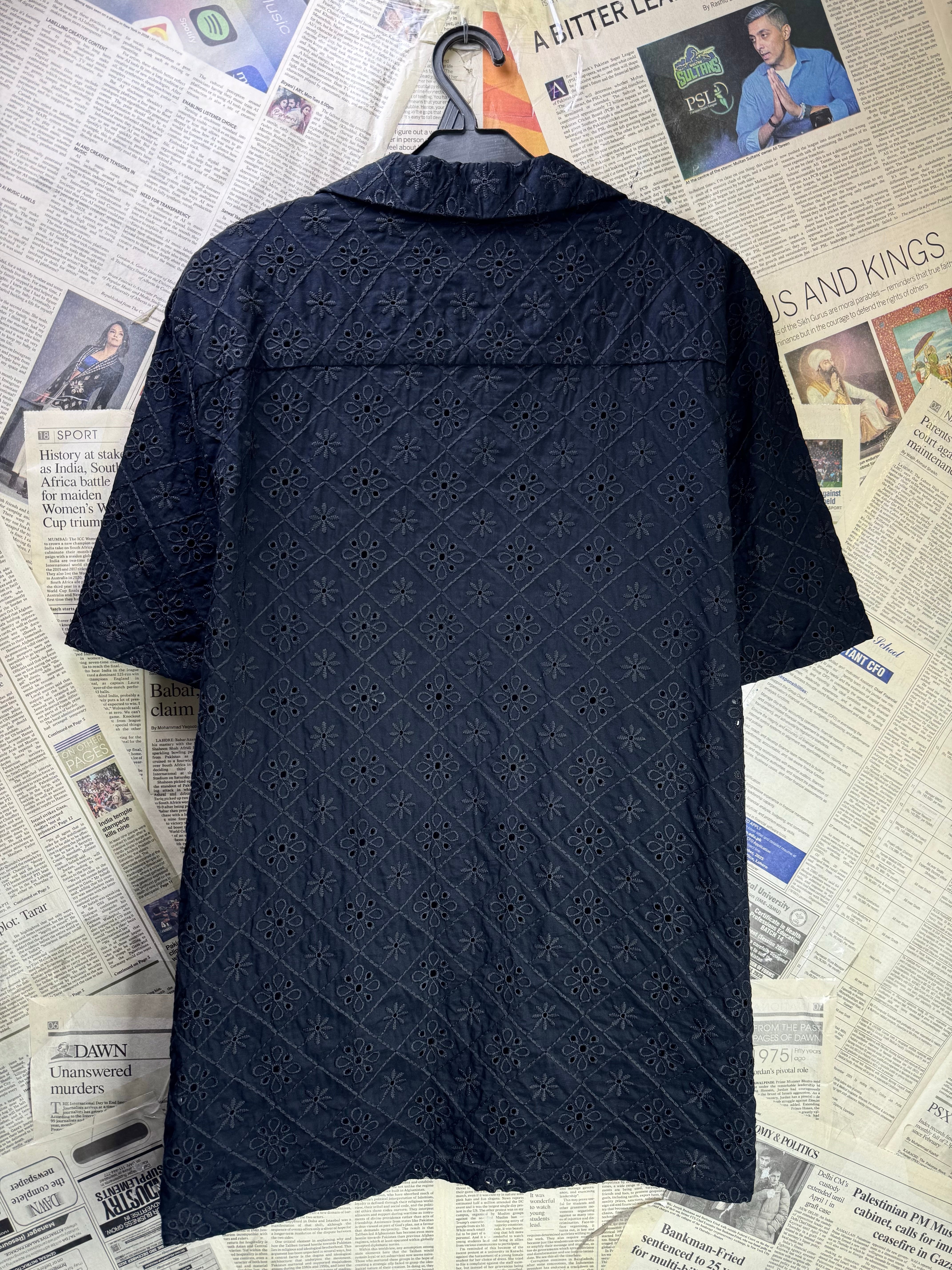 Primark® Large | Chest 23” | Black | Open - Knit Shirt | Cotton | 4565 - Genuine Maal