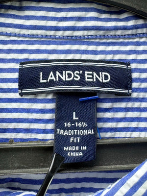 Land's End® Large | Chest 24” | Blue Stripe Seersucker | Collar 16.5" Shirt | Cotton | 4357 - Genuine Maal