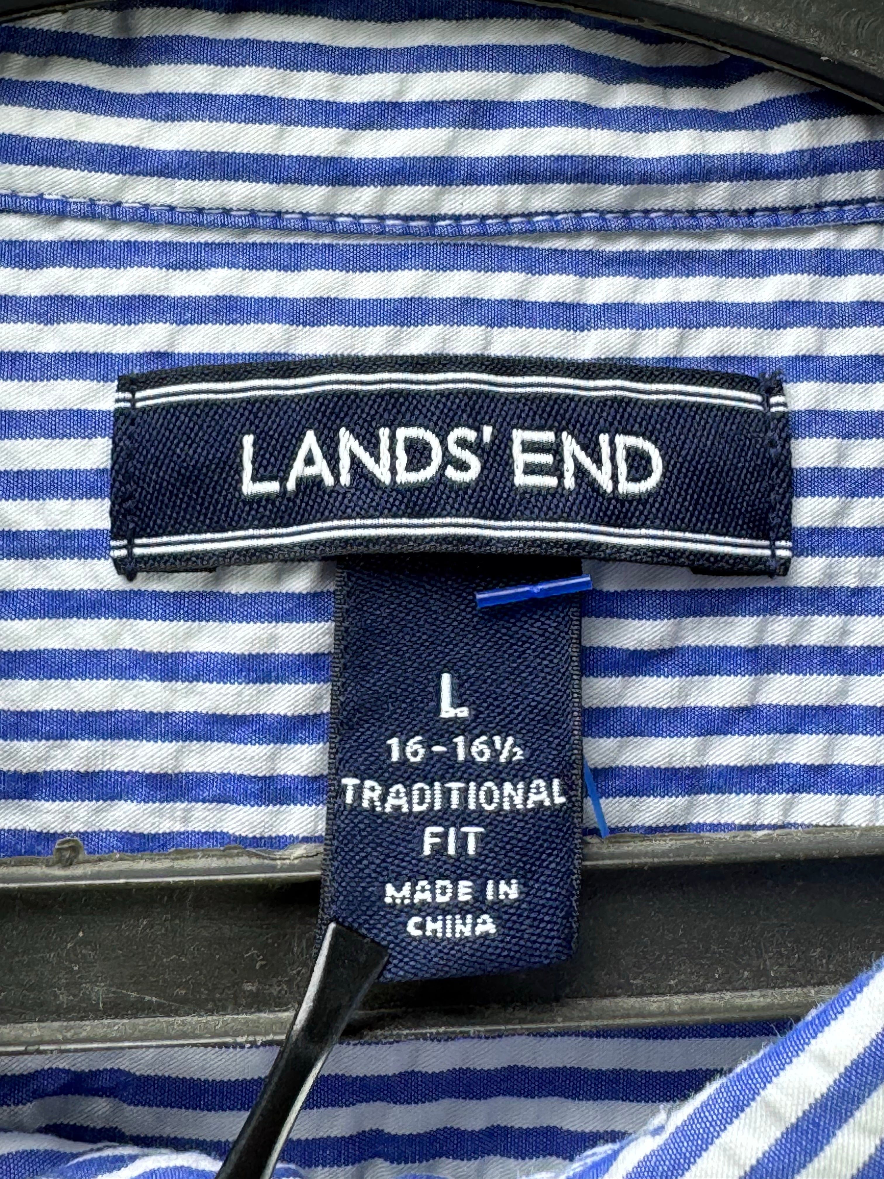 Land's End® Large | Chest 24” | Blue Stripe Seersucker | Collar 16.5" Shirt | Cotton | 4357 - Genuine Maal