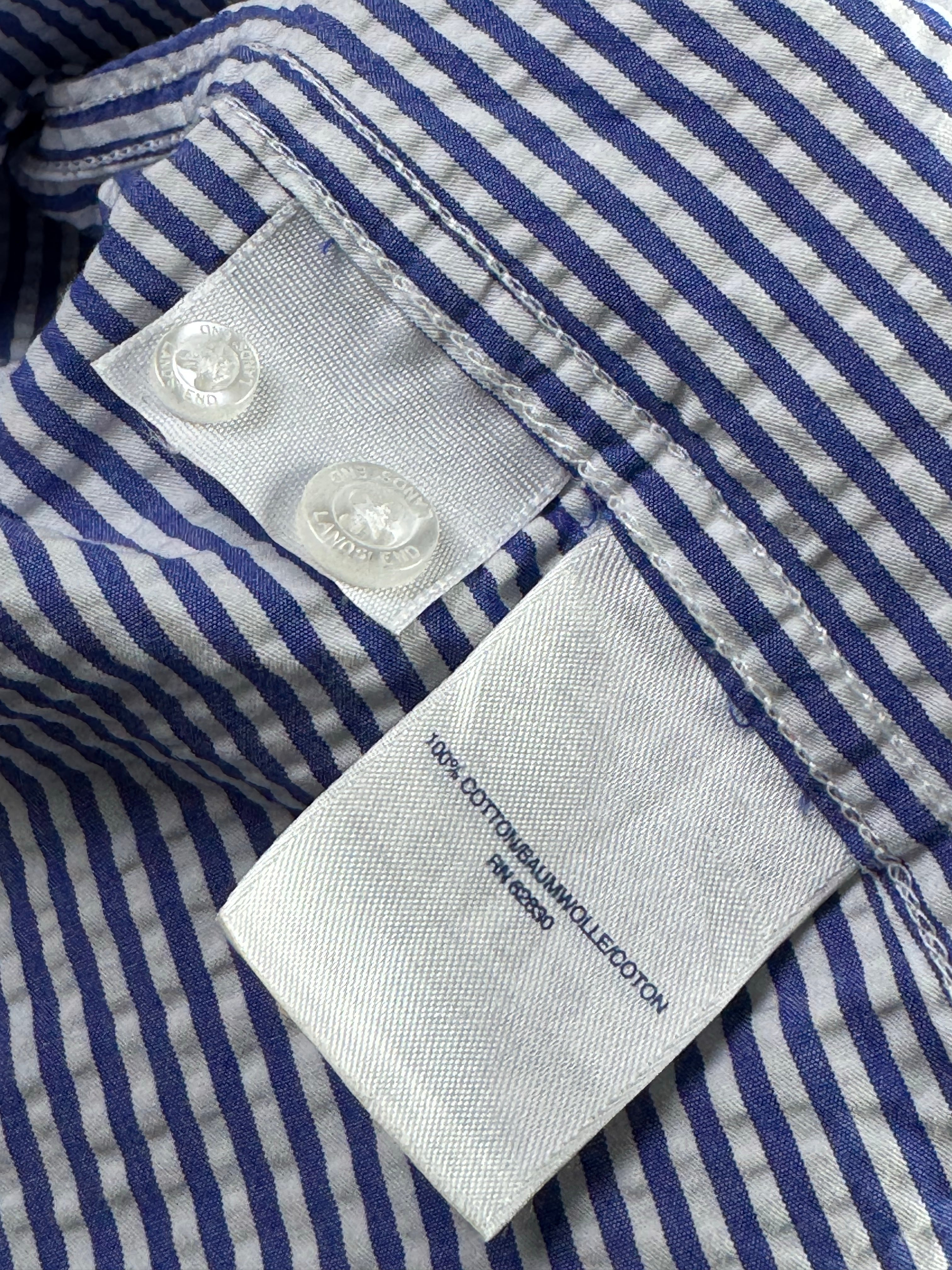 Land's End® Large | Chest 24” | Blue Stripe Seersucker | Collar 16.5" Shirt | Cotton | 4357 - Genuine Maal