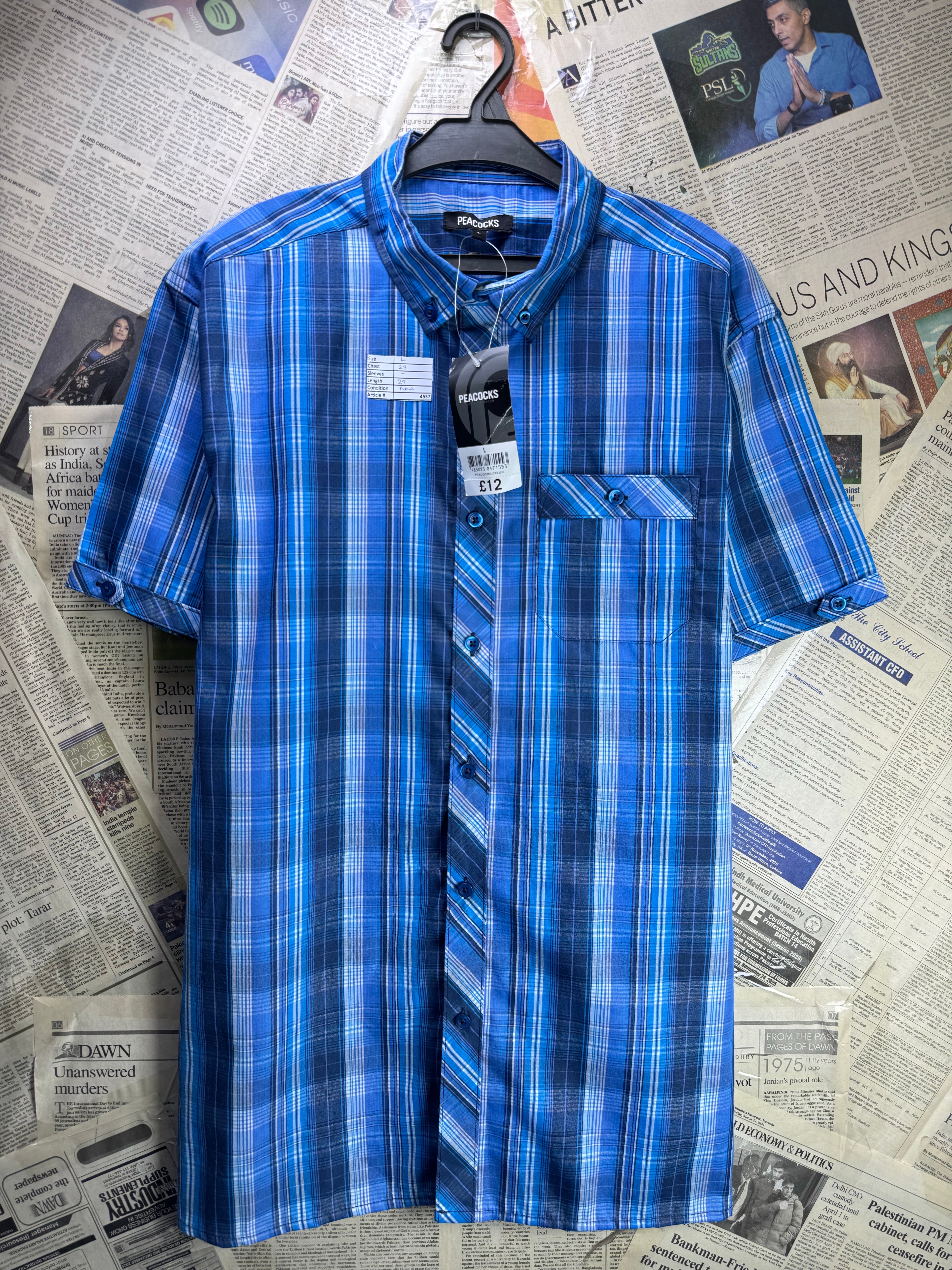 Peacock® Large | Chest 23” | Blue Plaid | Shirt | Poly | 4557 - Genuine Maal