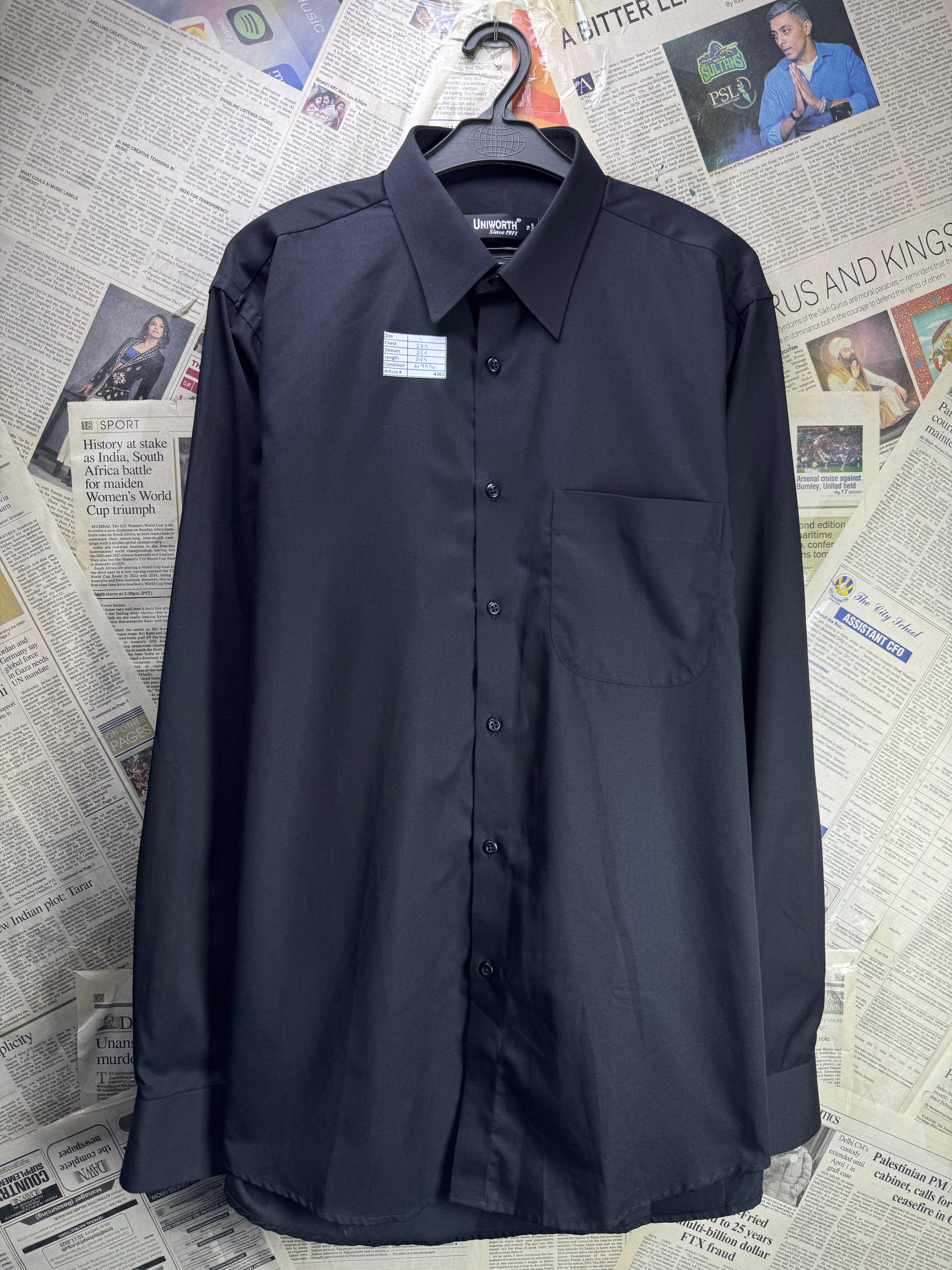 Uniworth® Large | Chest 23.5” | Black | Collar 16" Shirt | Cotton - Poly | 4383 - Genuine Maal