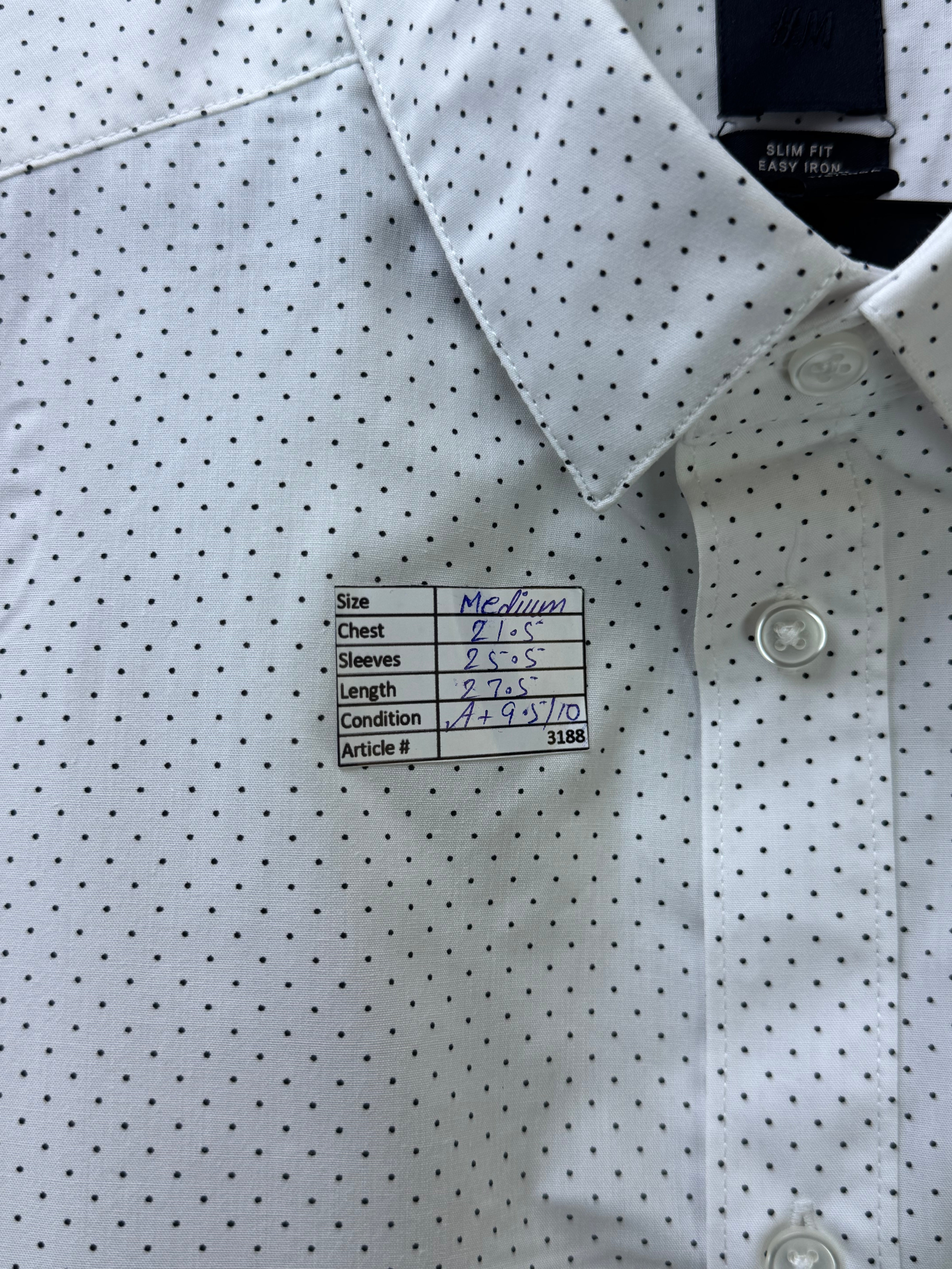H&M® Medium | Chest: 21.5" | White with Polka Black Dots | Shirt | Poly - Cotton | 3188 - Genuine Maal