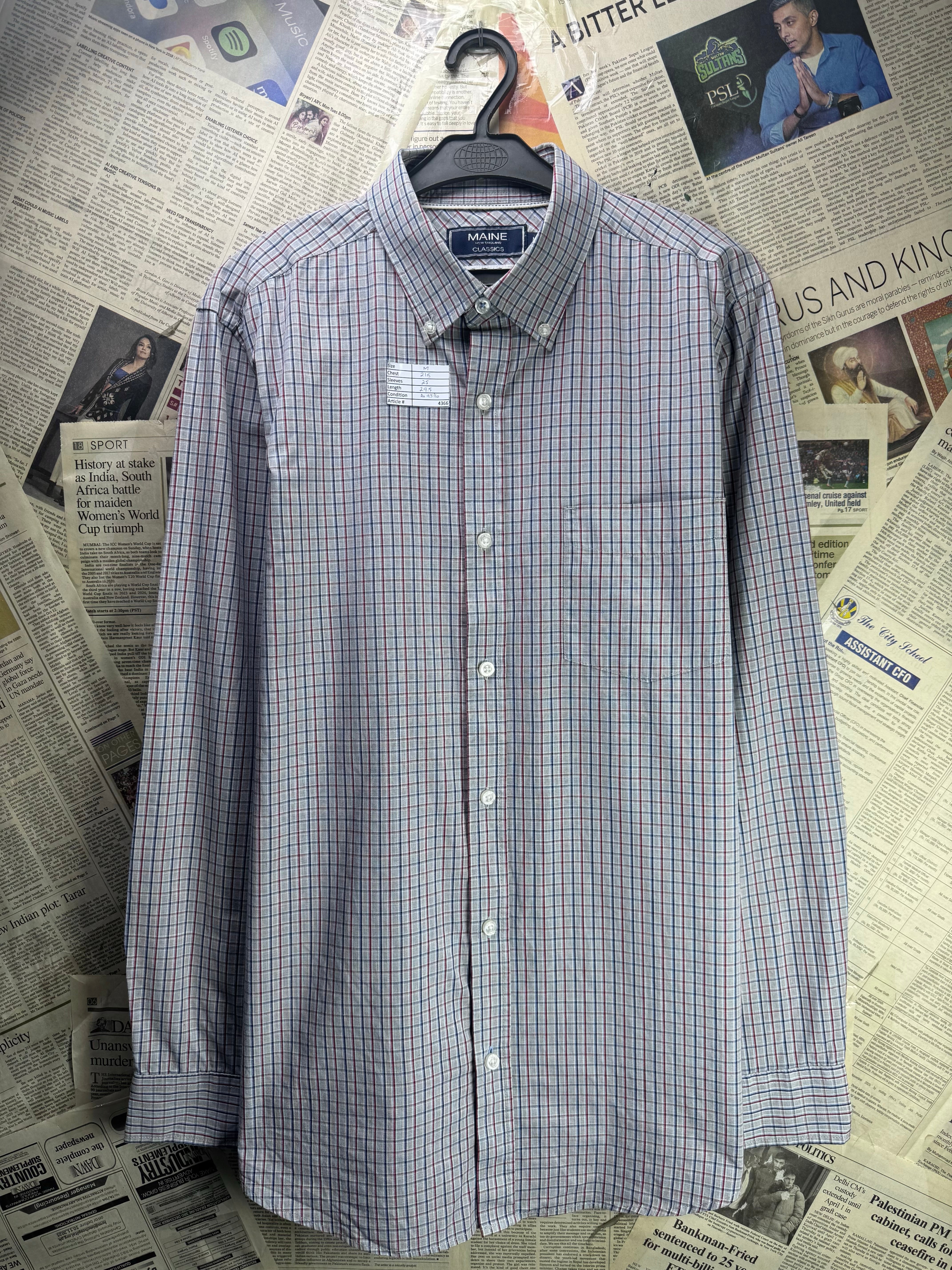 Maine® Medium | Chest: 21.5" | Check | Shirt | Cotton - Poly | 4366 - Genuine Maal