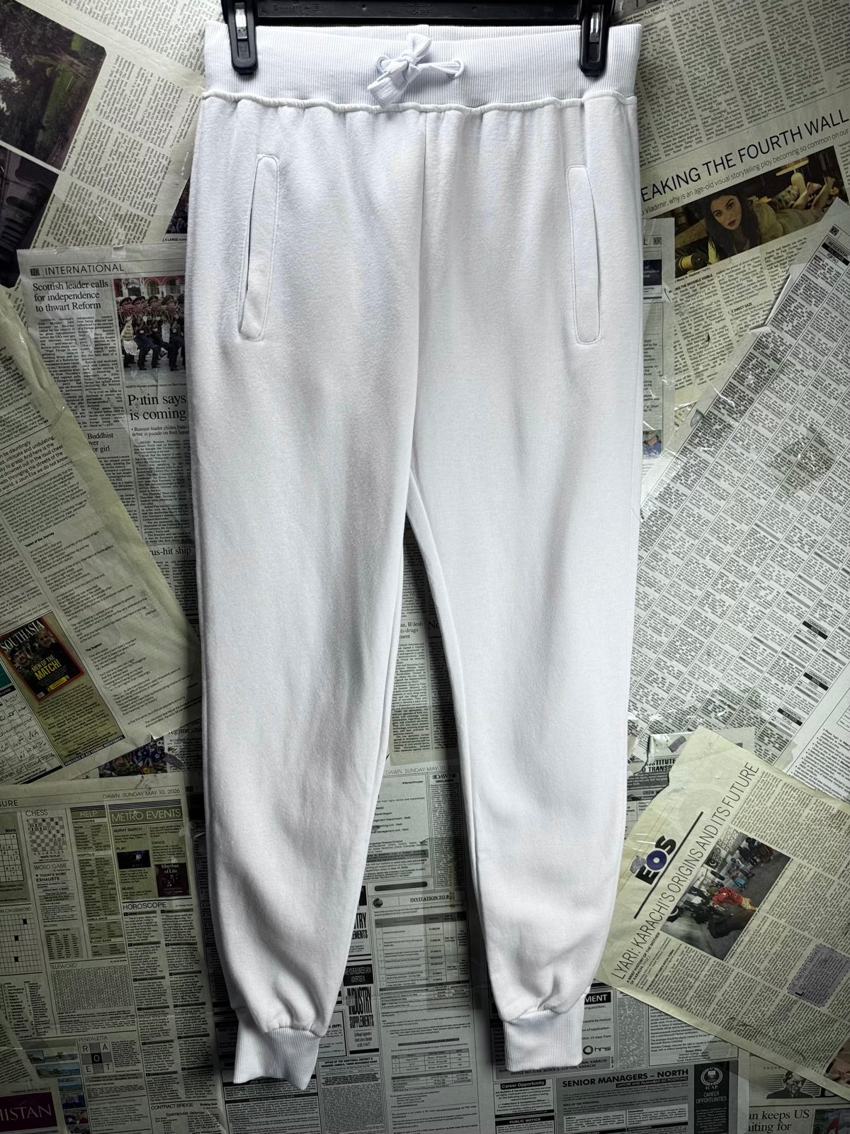® Waist: 32" to 34" | White | Inner Fleece Trousers | Cotton-Poly | M33 - 8453