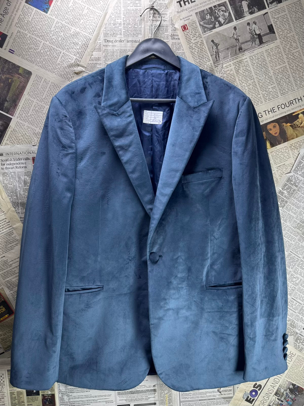 Moss London® XL | Chest: 21.5" | 44R | Blue | Skinny Fit Velvet Blazer | Poly | M35 - 8060