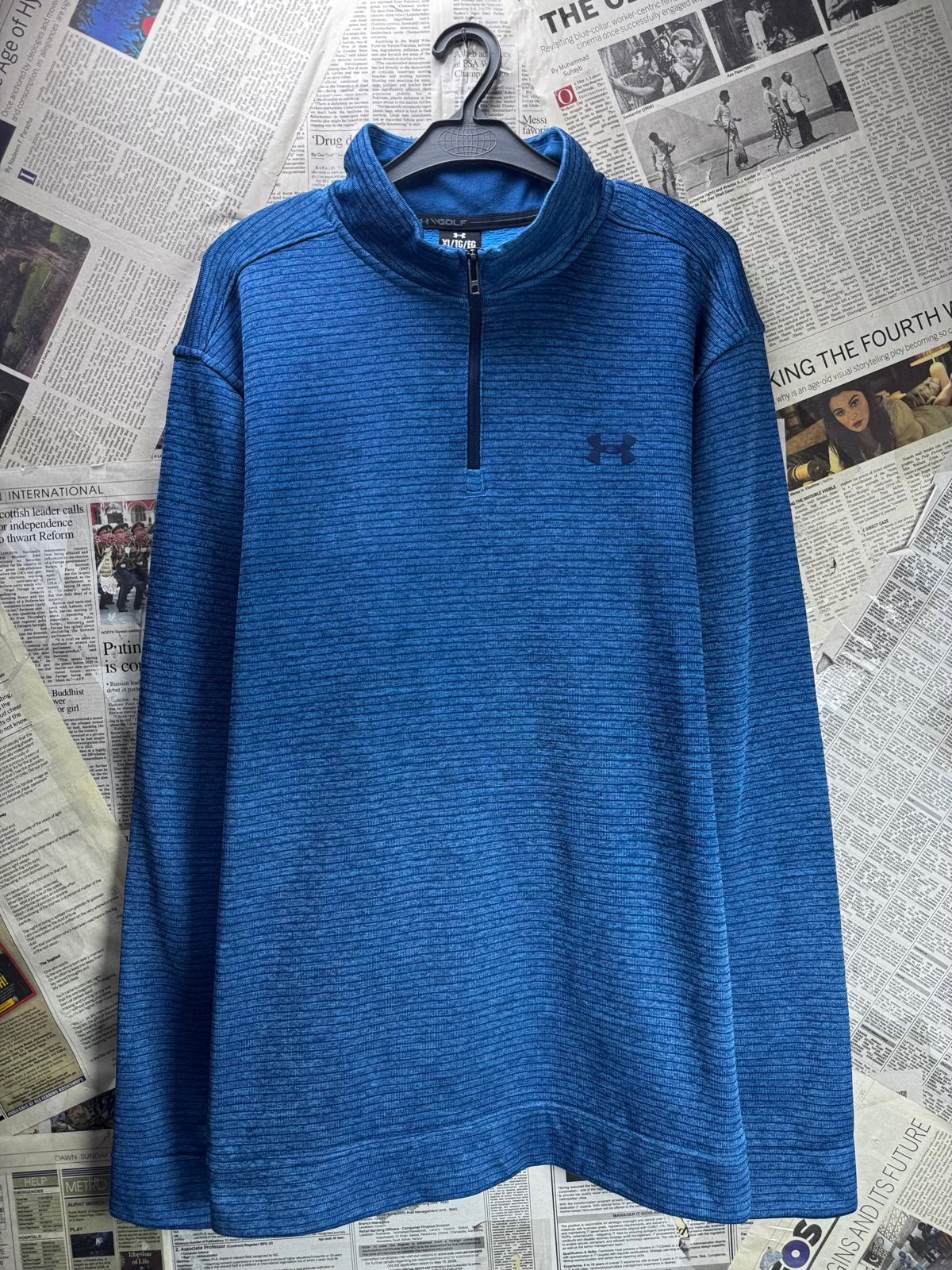 Under Armo*r® XL | Chest: 25" | Blue | Inner Fleece Golf Quarter Zip Pullover | Poly | M46 - 8058