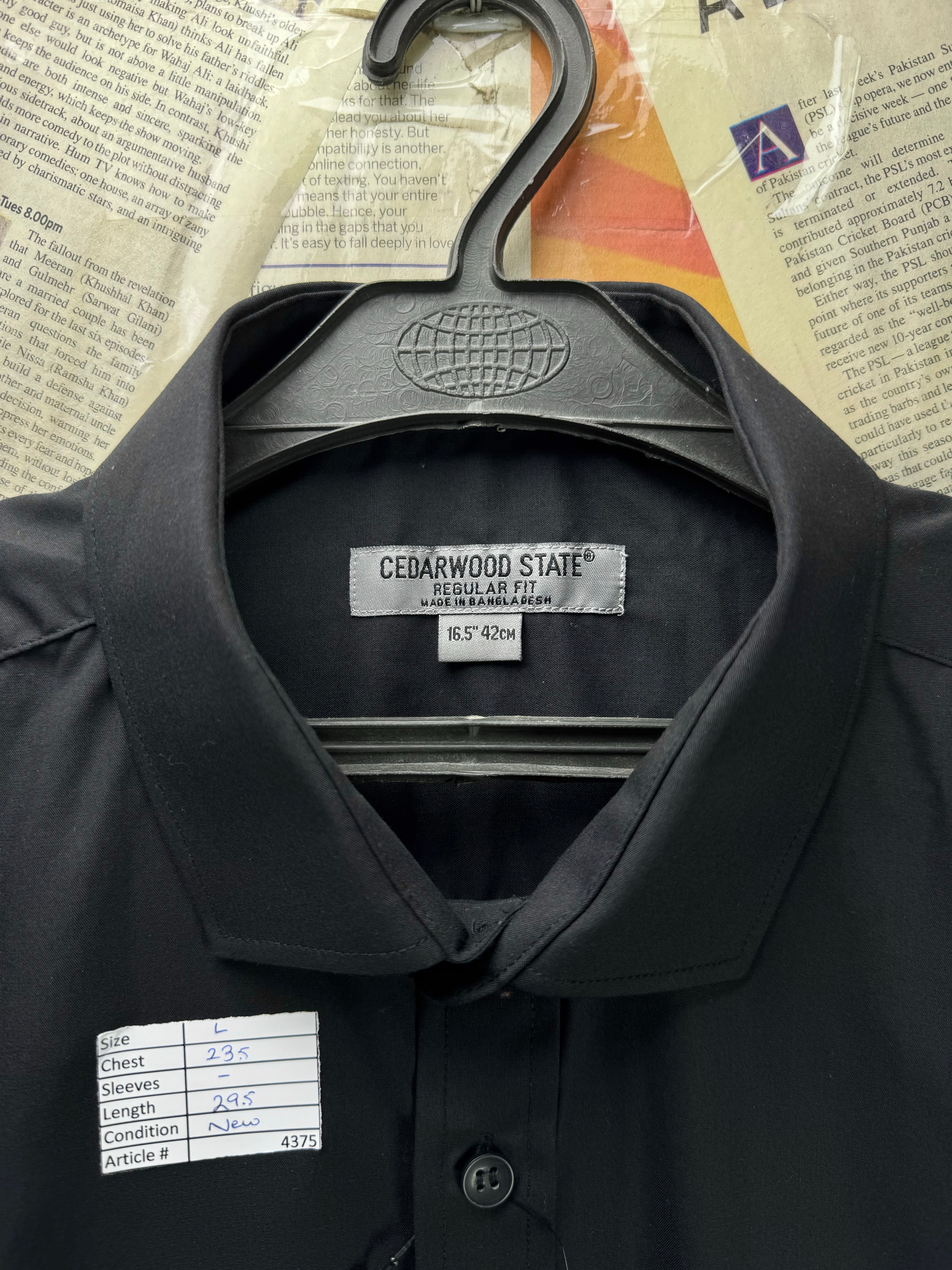Cedarwood® Large | Chest 23.5” | Black | Collar 16.5" | Shirt | Poly - Cotton | 4375 - Genuine Maal