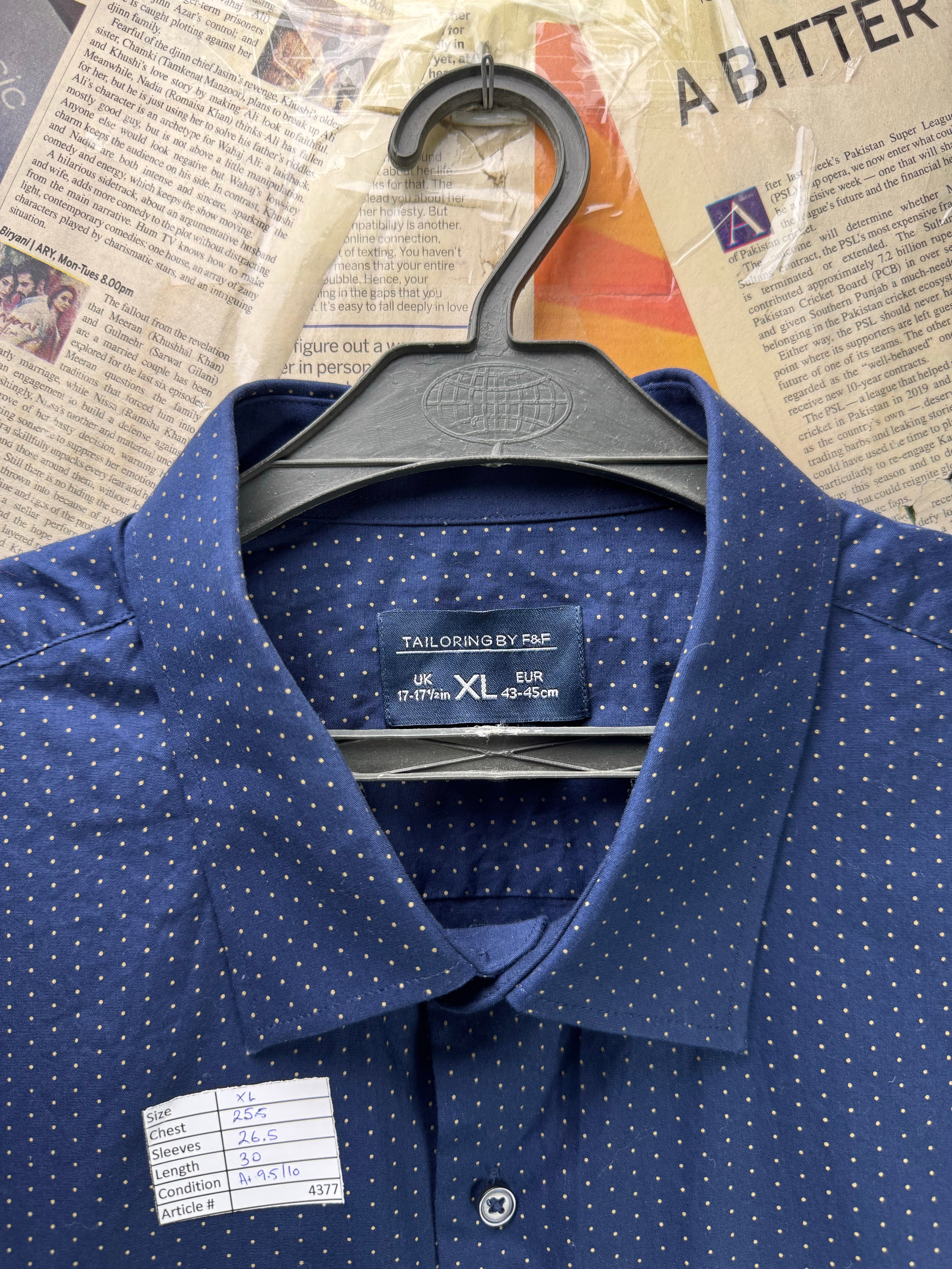 F&F® XL | Chest: 25.5" | Blue with Polka Dots | Shirt | Cotton | 4377 - Genuine Maal