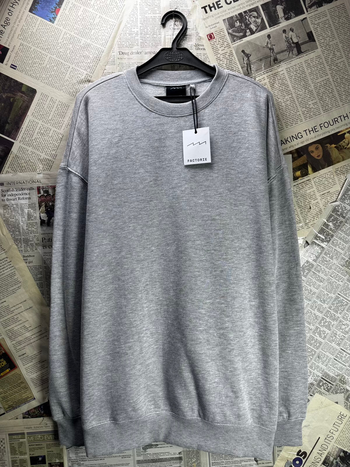 Factorie® Large | Chest: 25.5" Oversize | Grey Marle | Inner Fleece Sweatshirt Pullover | Poly-Cotton | M46 - 8237