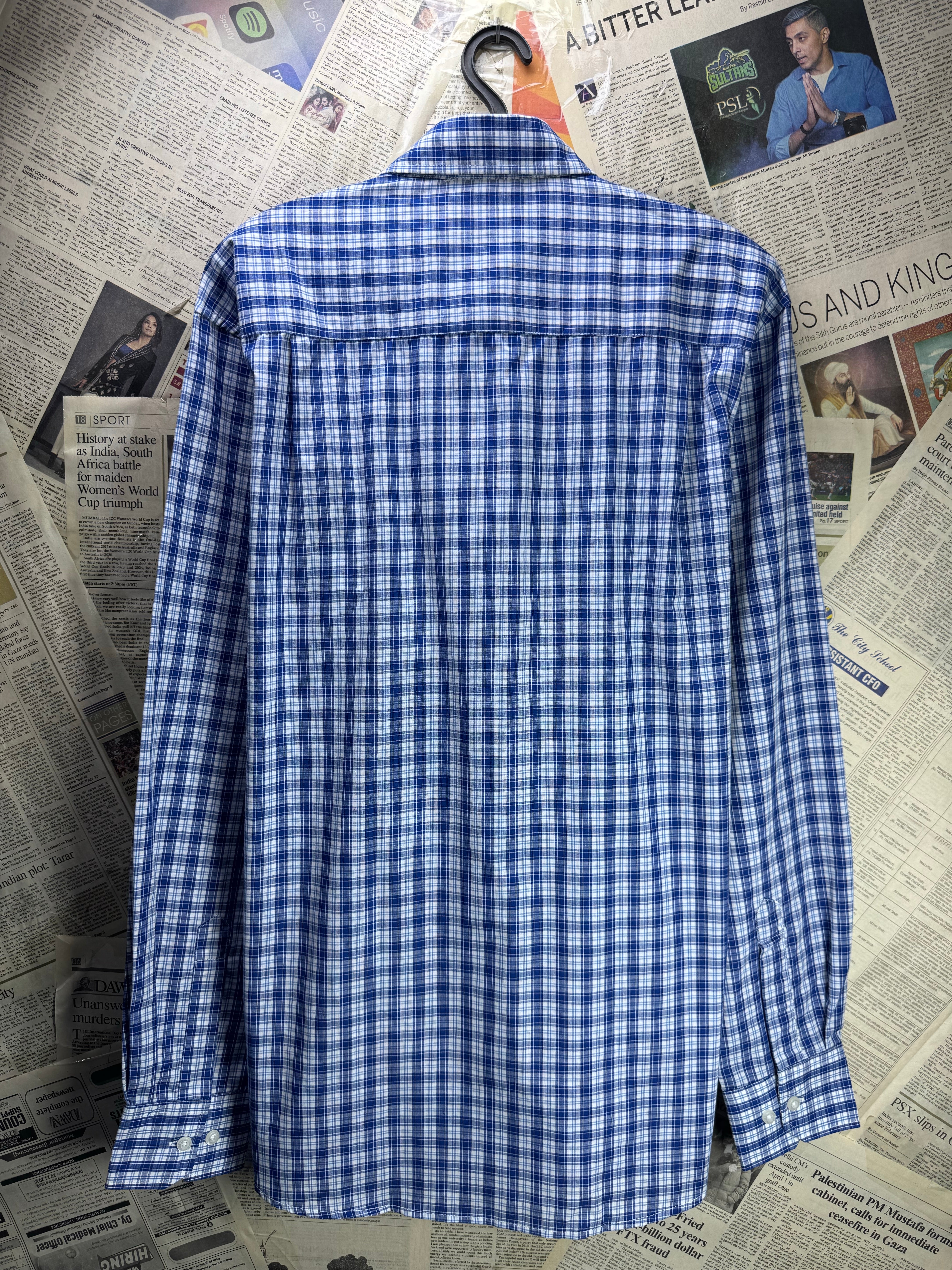 Pierre Cardin® Medium | Chest: 22.5" | Blue Check | Shirt | Poly - Cotton | 4360 - Genuine Maal