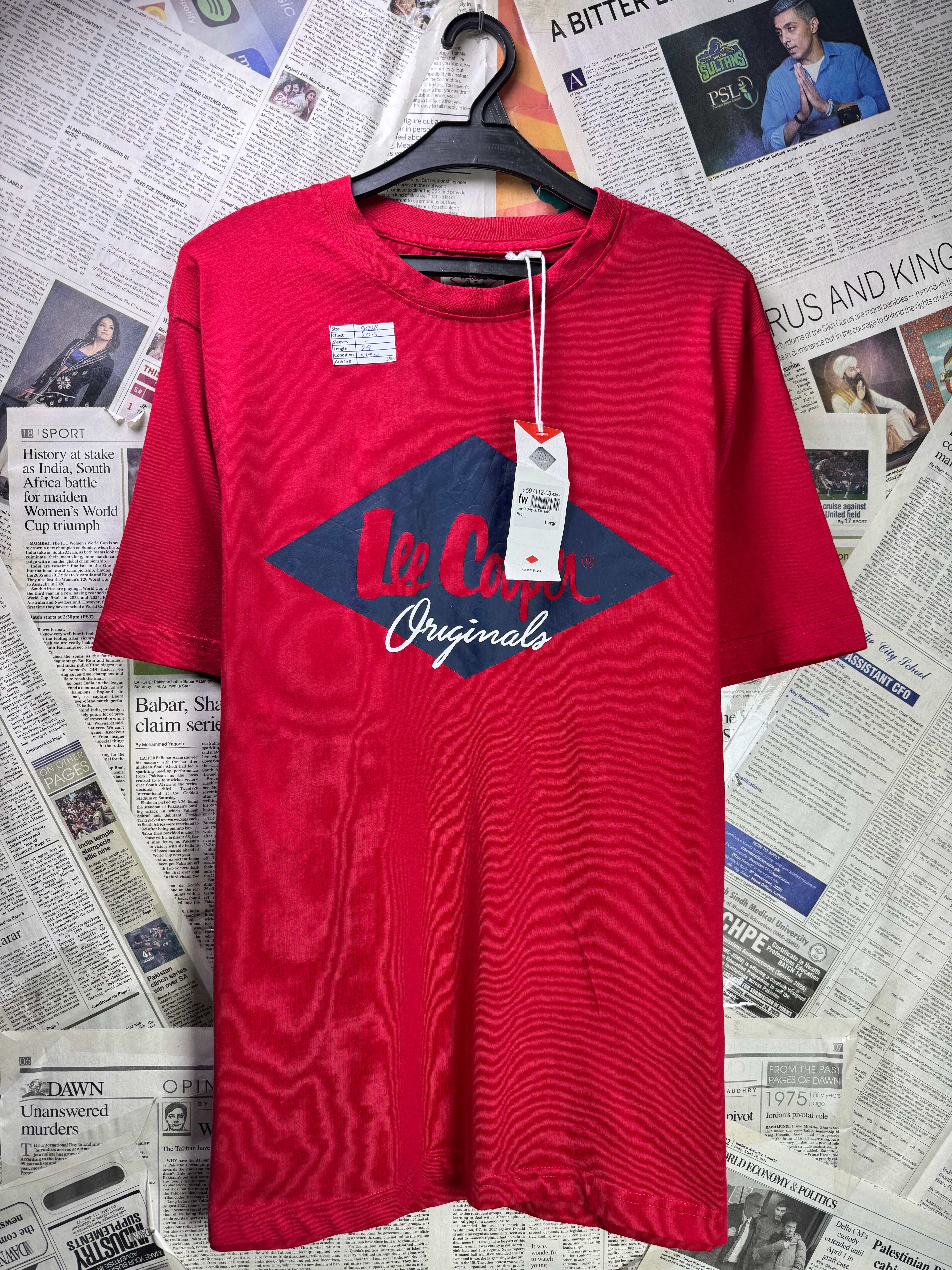 Lee Cooper® Small | Chest: 20.5" | T-Shirt | Red | Cotton | 3560 - Genuine Maal