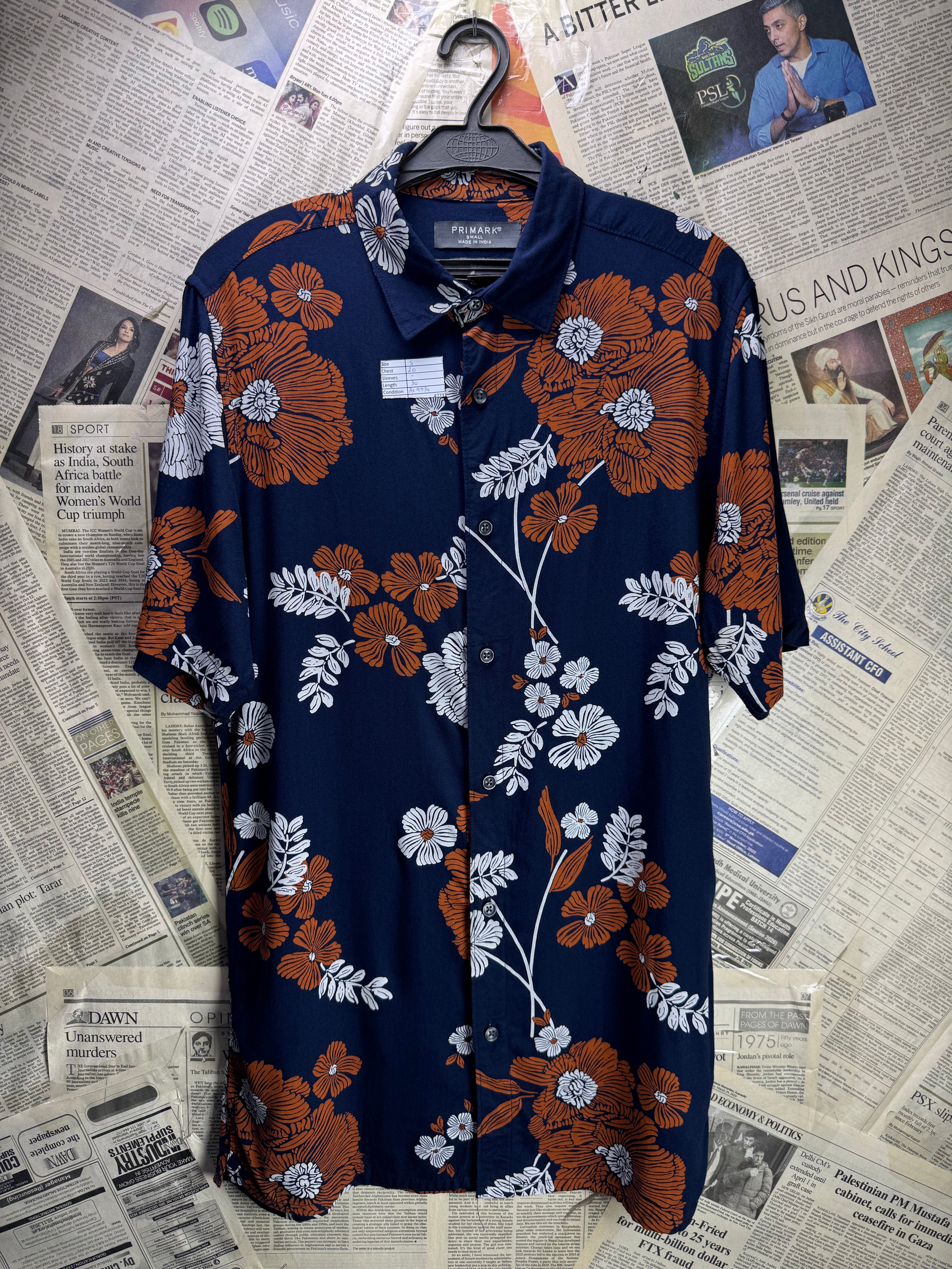 Primark® Small | Chest: 20" | Blue Floral | Shirt | Viscose | 4723 - Genuine Maal
