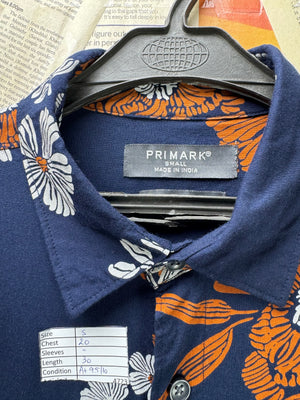 Primark® Small | Chest: 20" | Blue Floral | Shirt | Viscose | 4723 - Genuine Maal
