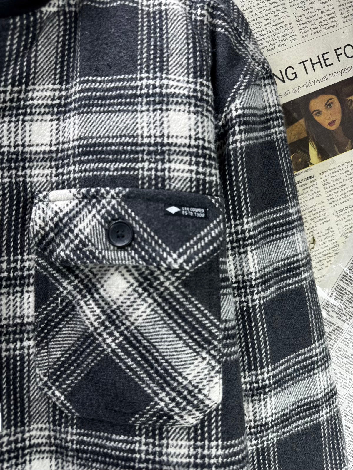 Lee Cooper Originals® XL | Chest: 26" | Black & White Check | Padded Hooded Overshirt | Poly-Cotton | M46 - 8052