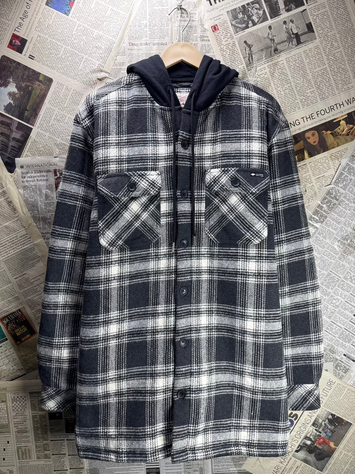 Lee Cooper Originals® XL | Chest: 26" | Black & White Check | Padded Hooded Overshirt | Poly-Cotton | M46 - 8052