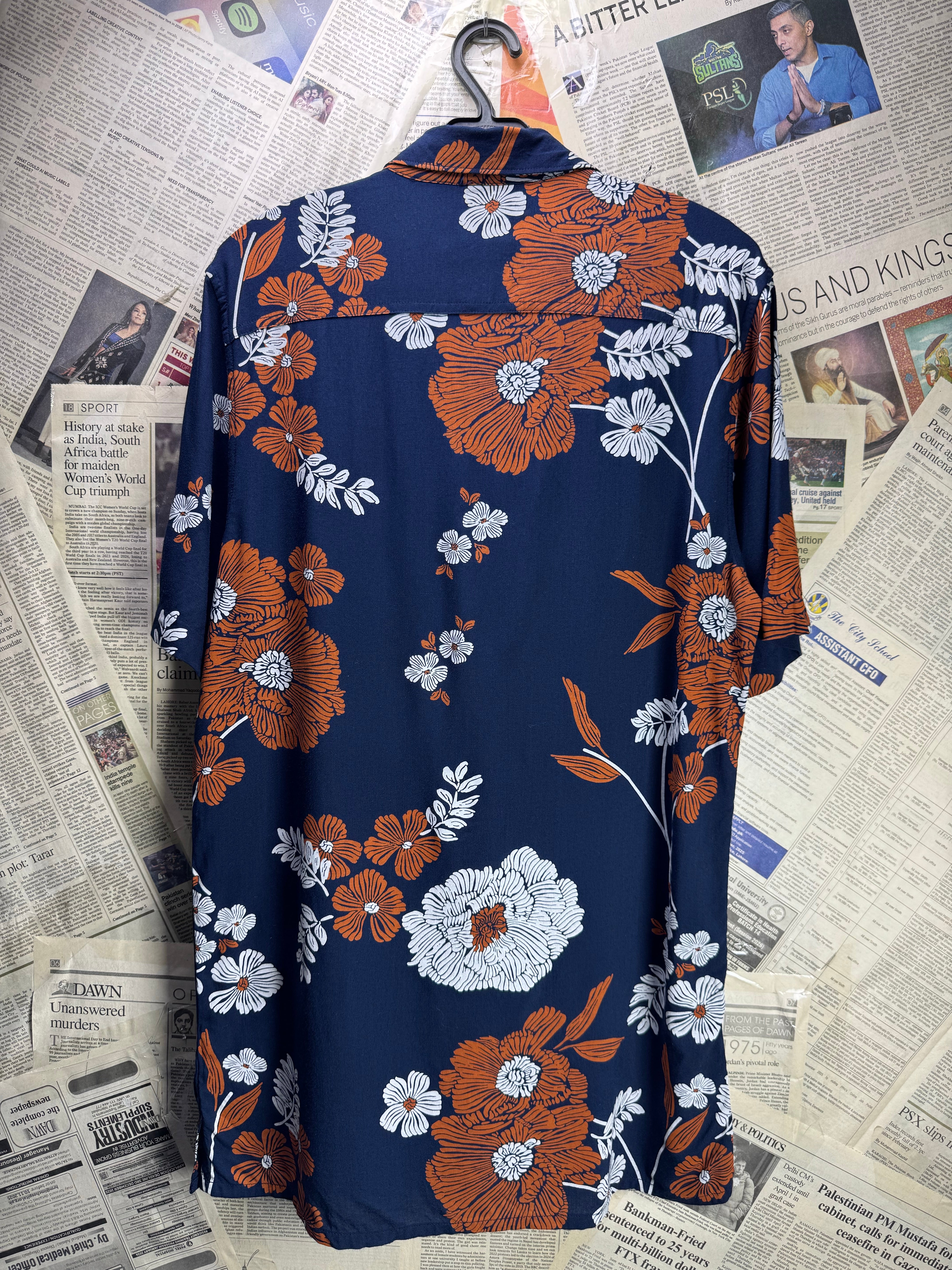 Primark® Small | Chest: 20" | Blue Floral | Shirt | Viscose | 4723 - Genuine Maal