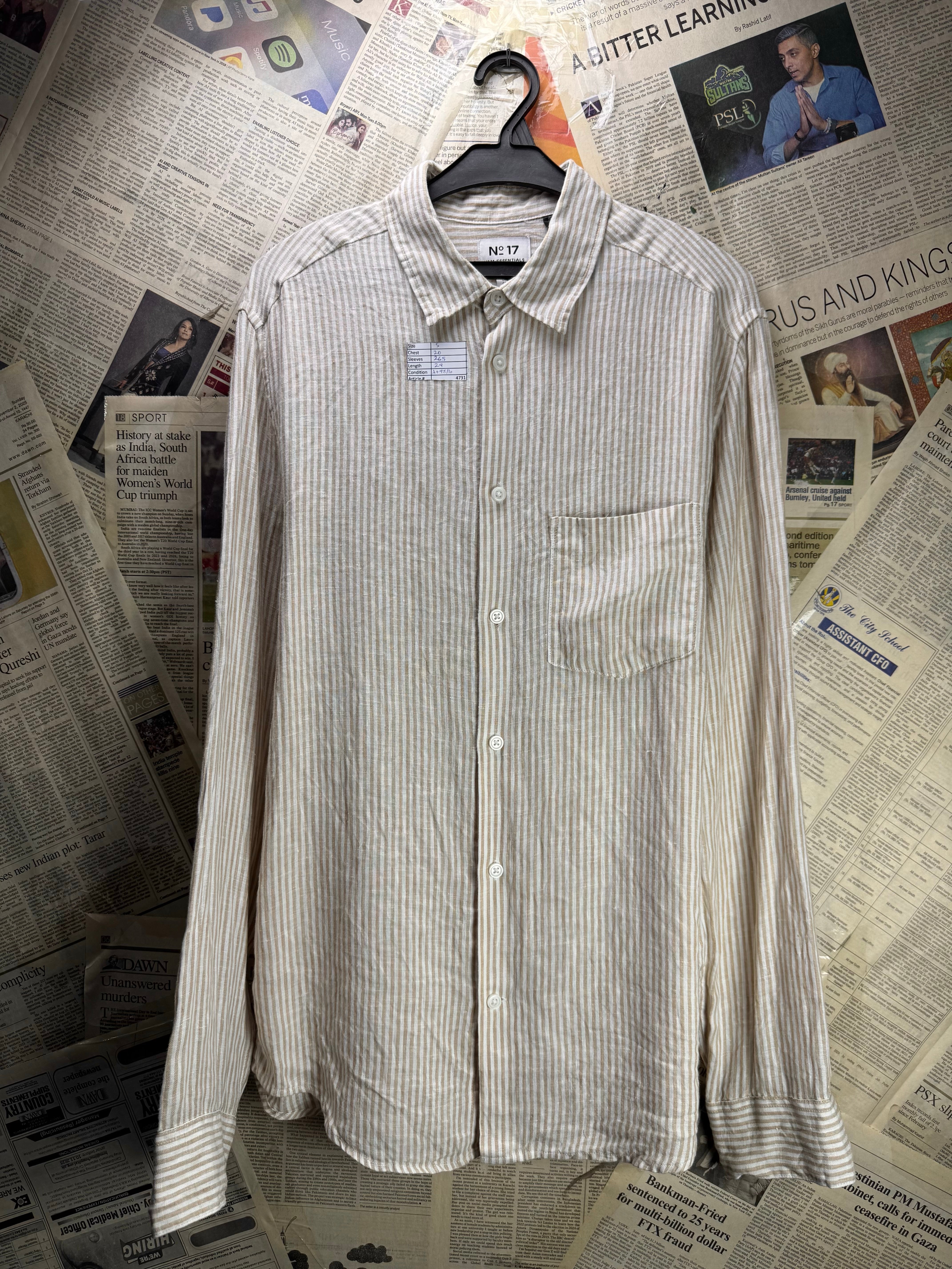 H&M® Small | Chest: 20" | Beige Stripe | Shirt | Linen | 4731 - Genuine Maal