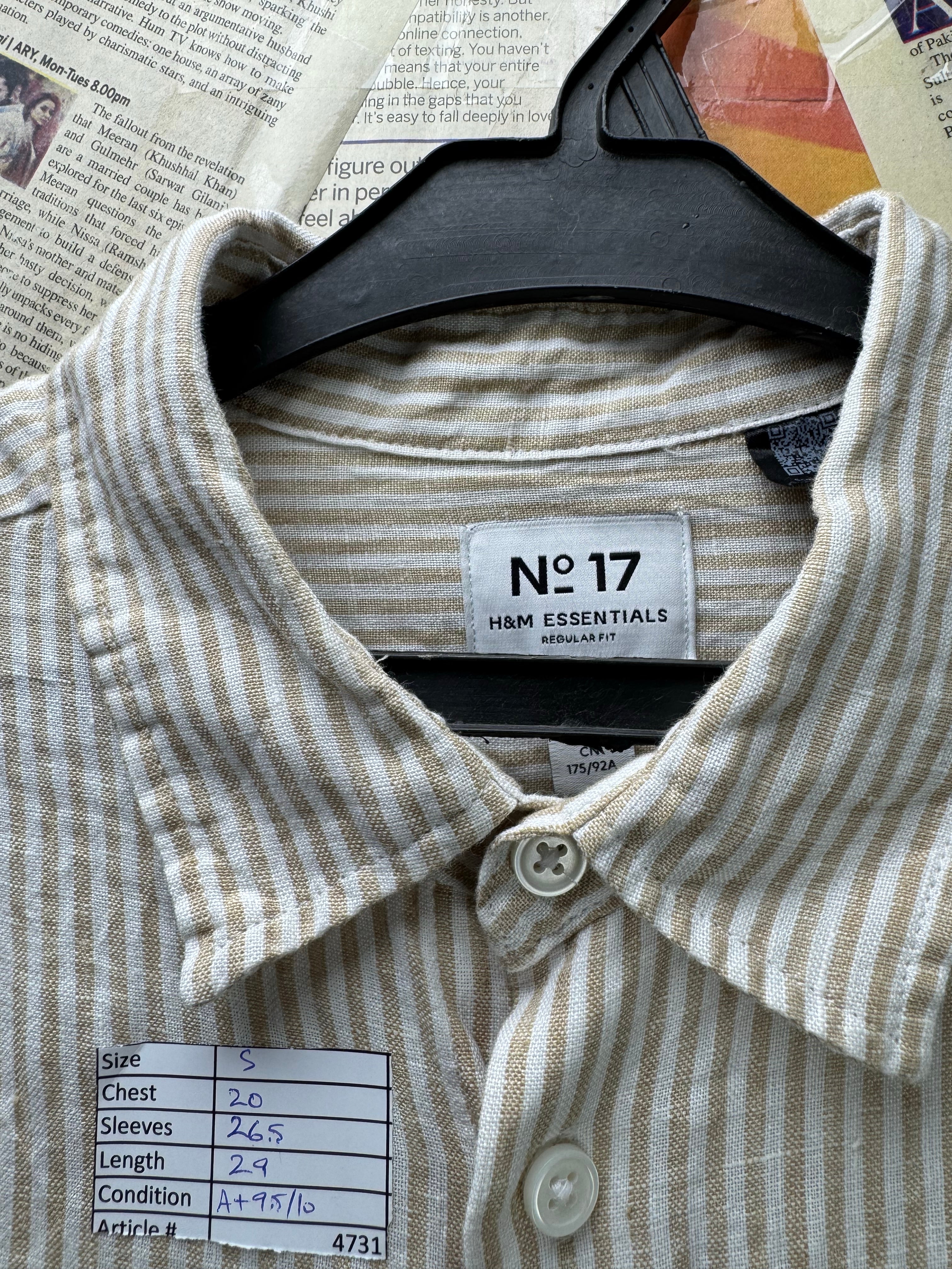H&M® Small | Chest: 20" | Beige Stripe | Shirt | Linen | 4731 - Genuine Maal