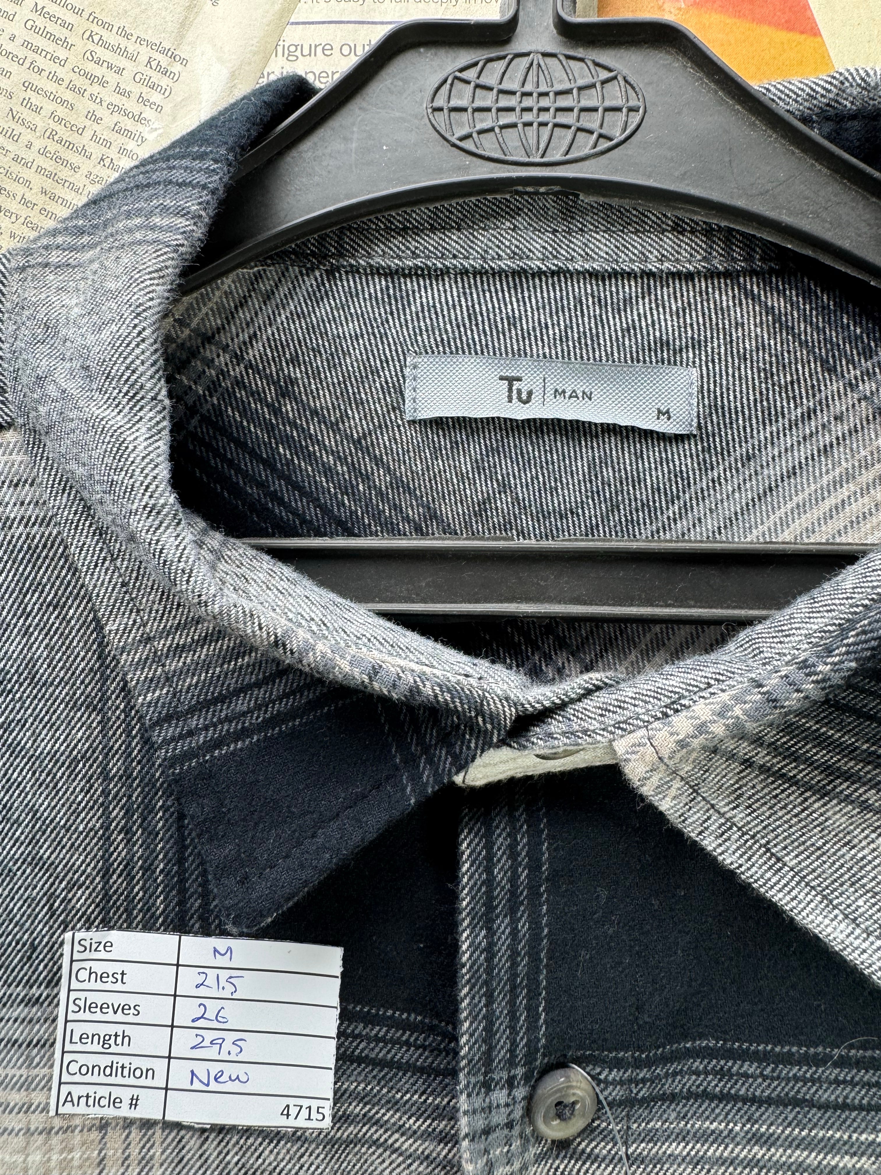 Tu® Medium | Chest: 21.5" | Grey Plaid | Flannel Shirt | Cotton | 4715 - Genuine Maal