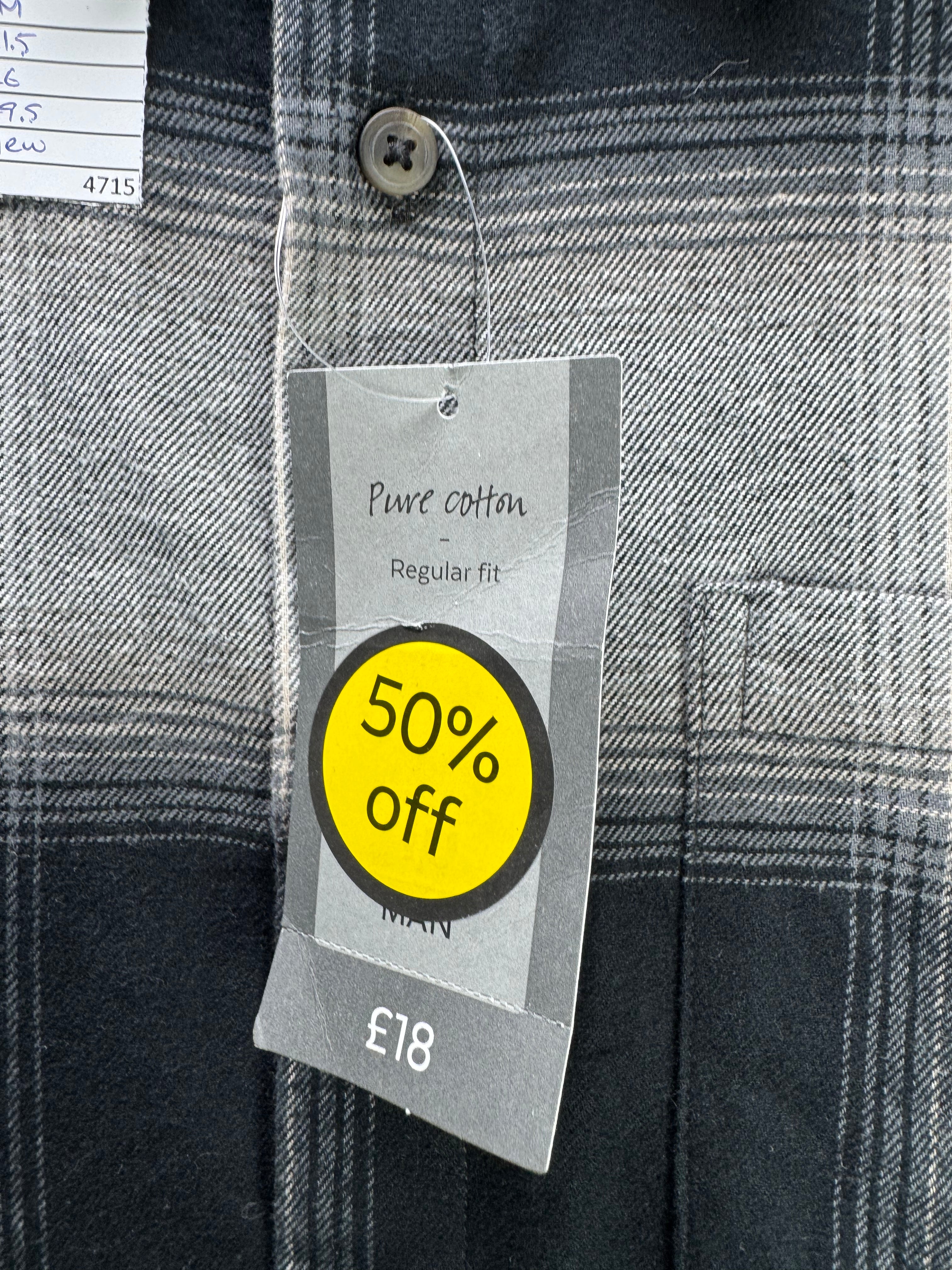 Tu® Medium | Chest: 21.5" | Grey Plaid | Flannel Shirt | Cotton | 4715 - Genuine Maal