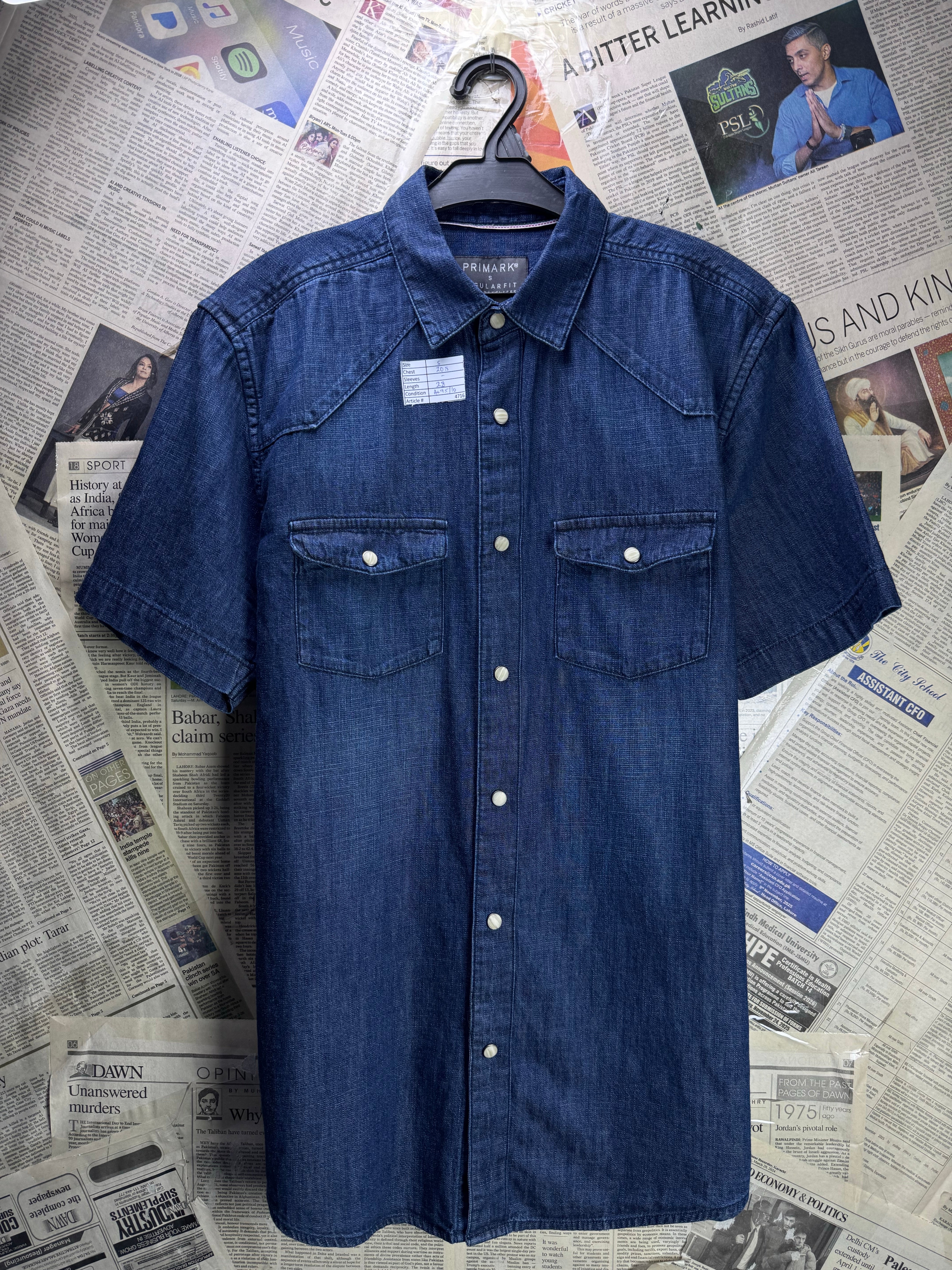 Primark® Small | Chest: 20.5" | Blue | Denim Shirt | Cotton | 4716 - Genuine Maal