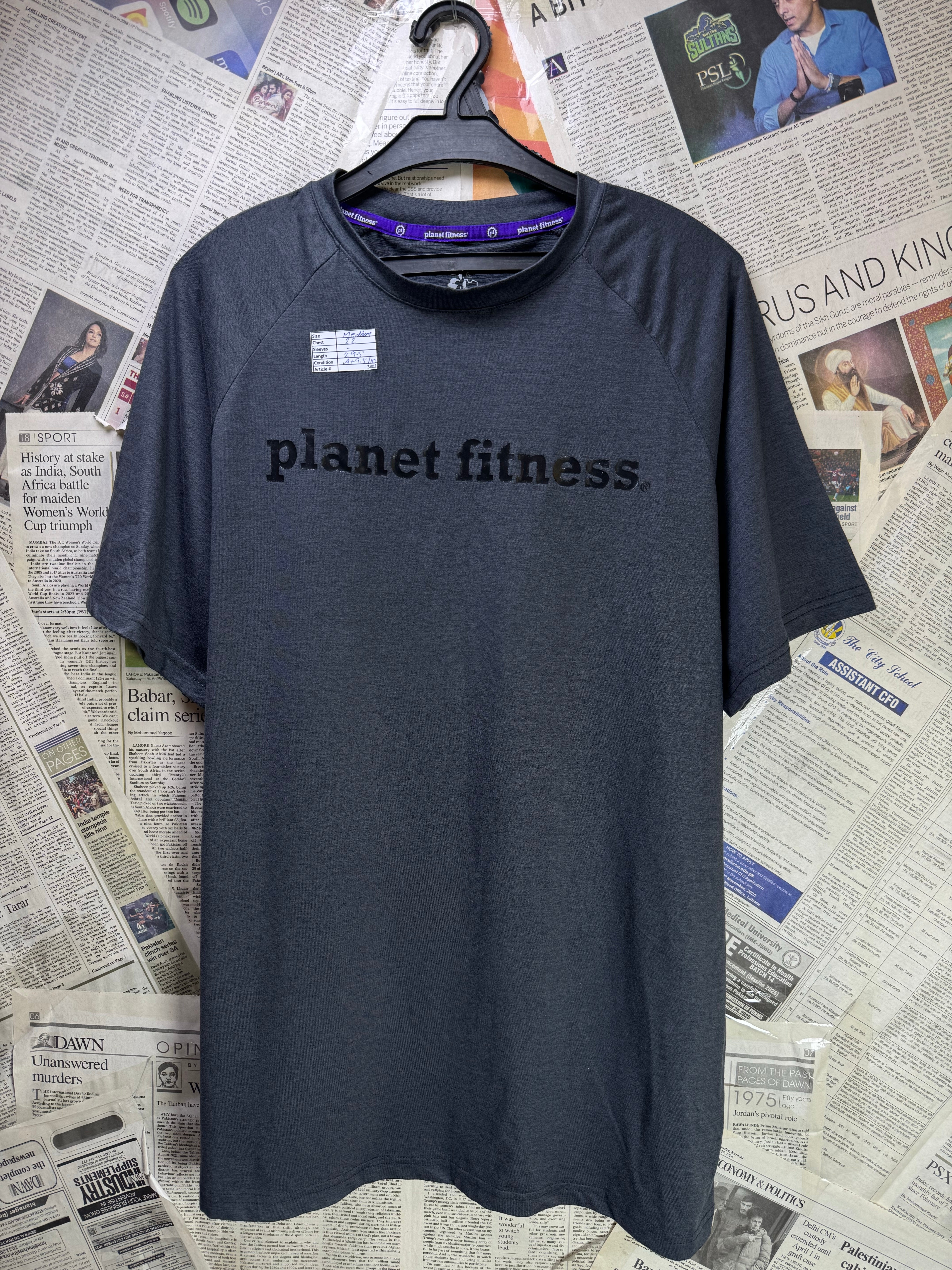 Planet Fitness® Medium | Chest: 22" | Charcoal Grey | Gym T-Shirt | Poly - Elastane | 3402 - Genuine Maal