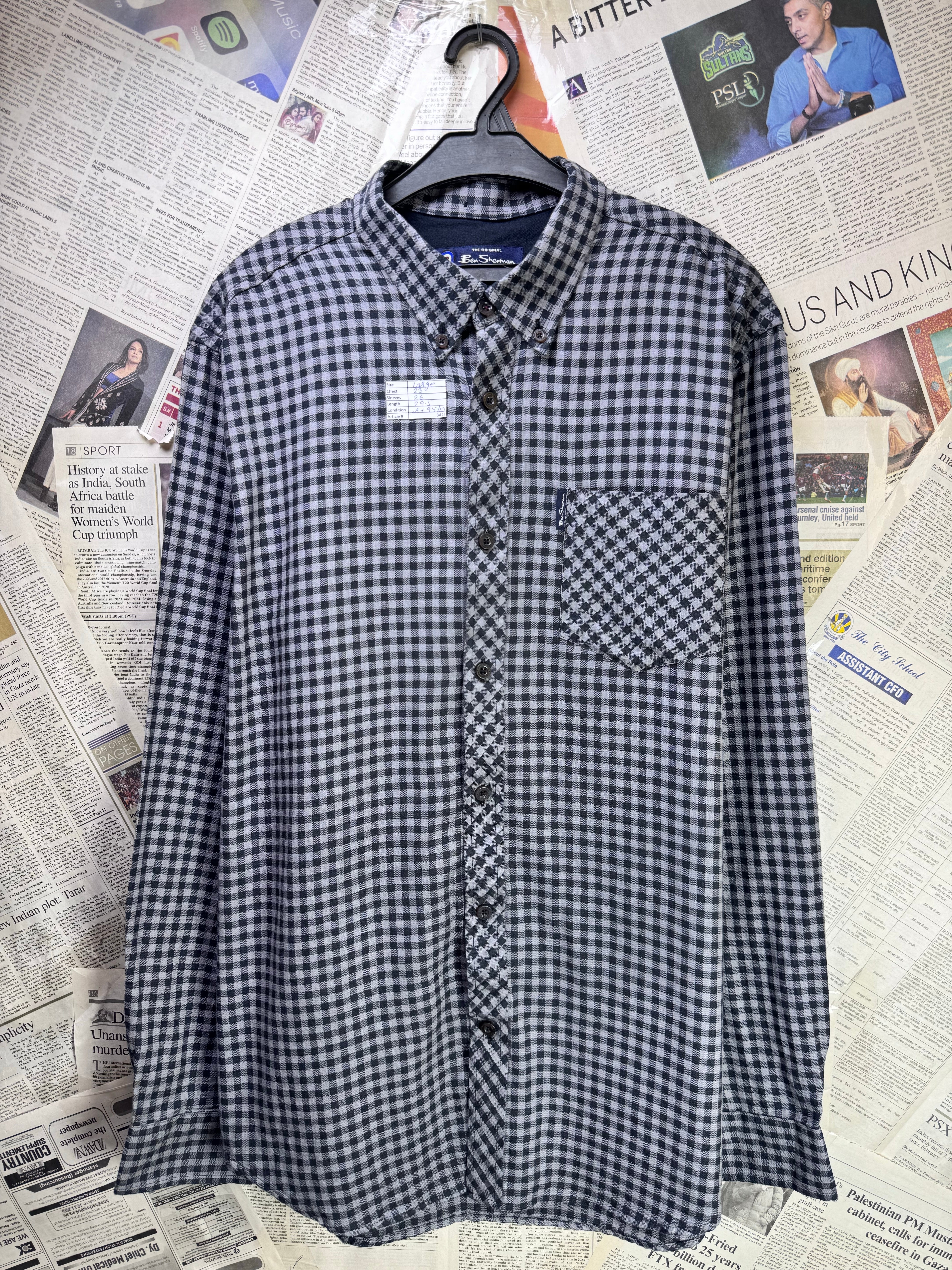 Ben Sherman® Large | Chest: 23" | Grey & Black Check | Shirt | Cotton | 3413 - Genuine Maal