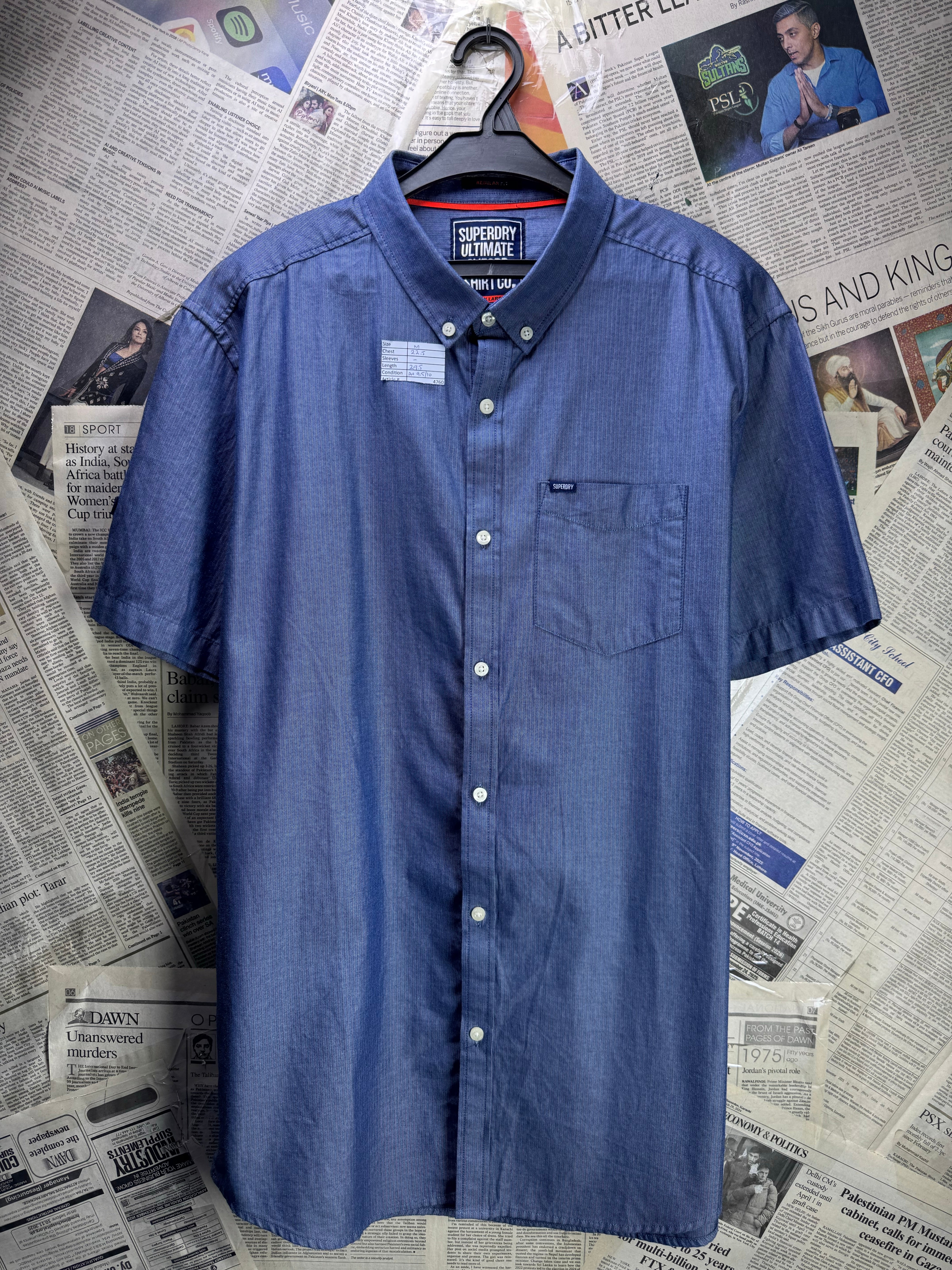 Superdry® Medium | Chest: 22.5" | Blue | Shirt | Cotton | 4760 - Genuine Maal