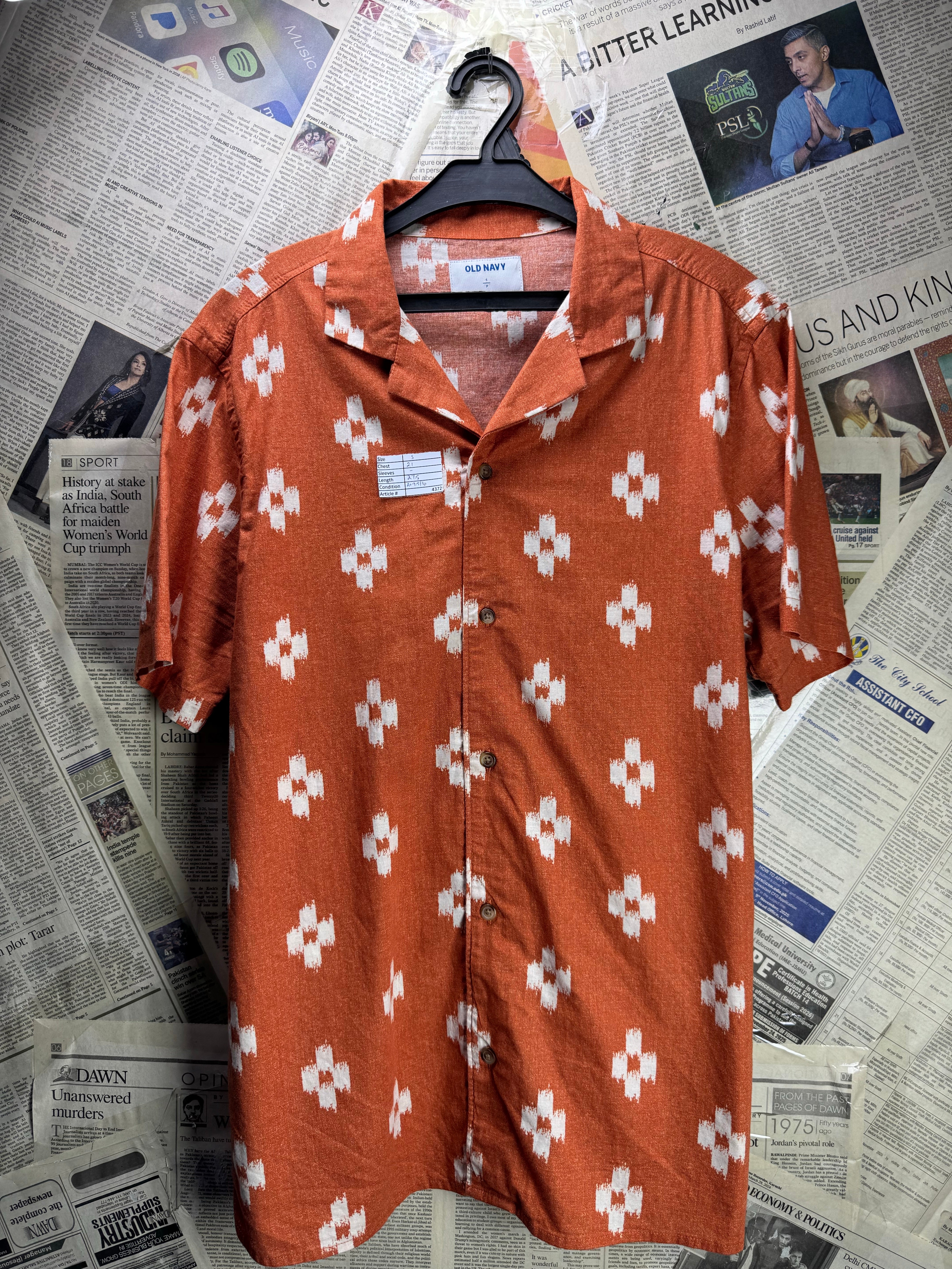 Old Navy® Small | Chest: 21" | Burnt Orange | Camp Shirt | Cotton - Hemp | 4372 - Genuine Maal