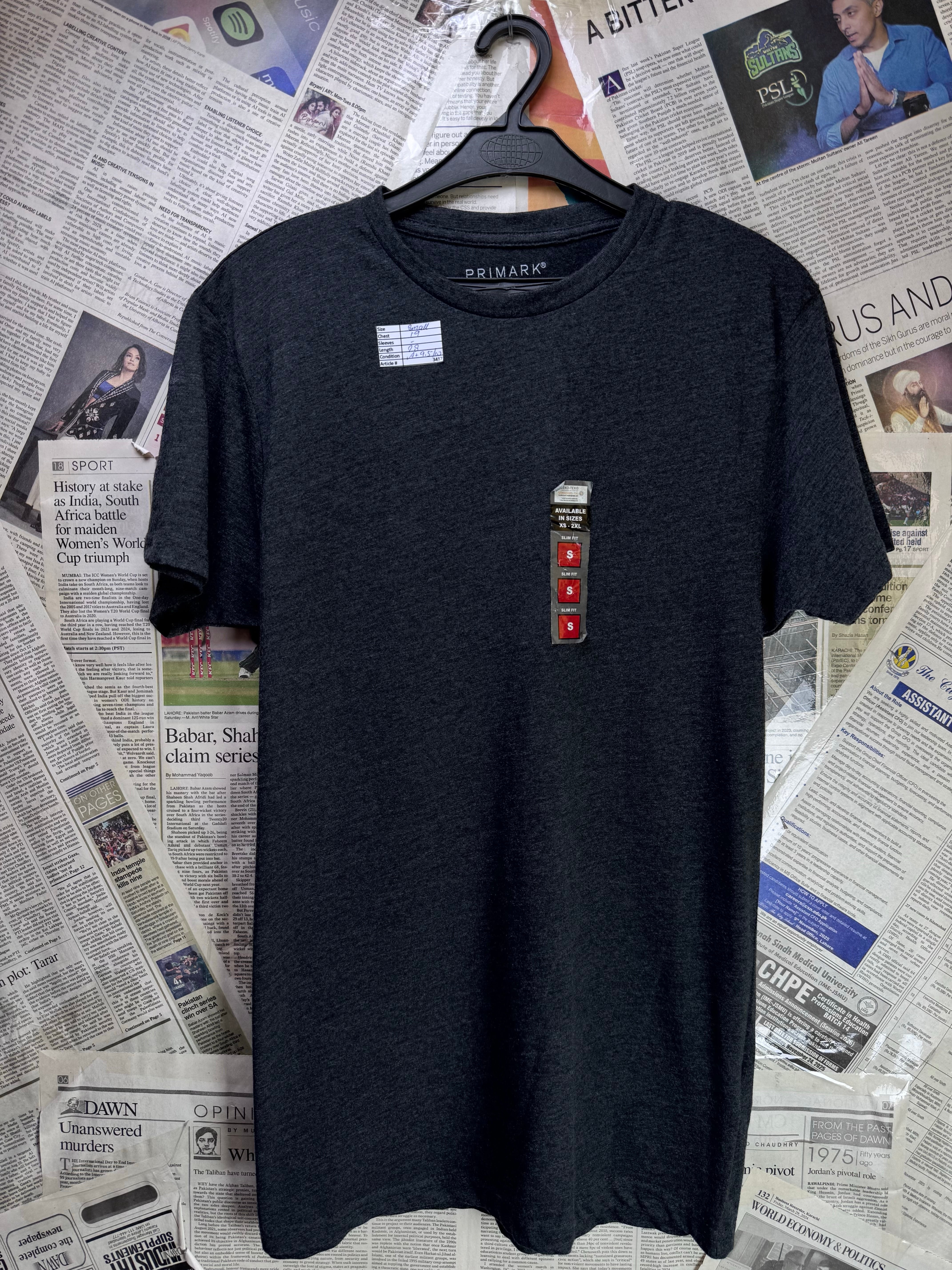 Primark® Small | Chest: 19" | Charcoal | T-Shirt | Cotton - Elastane | 3417 - Genuine Maal