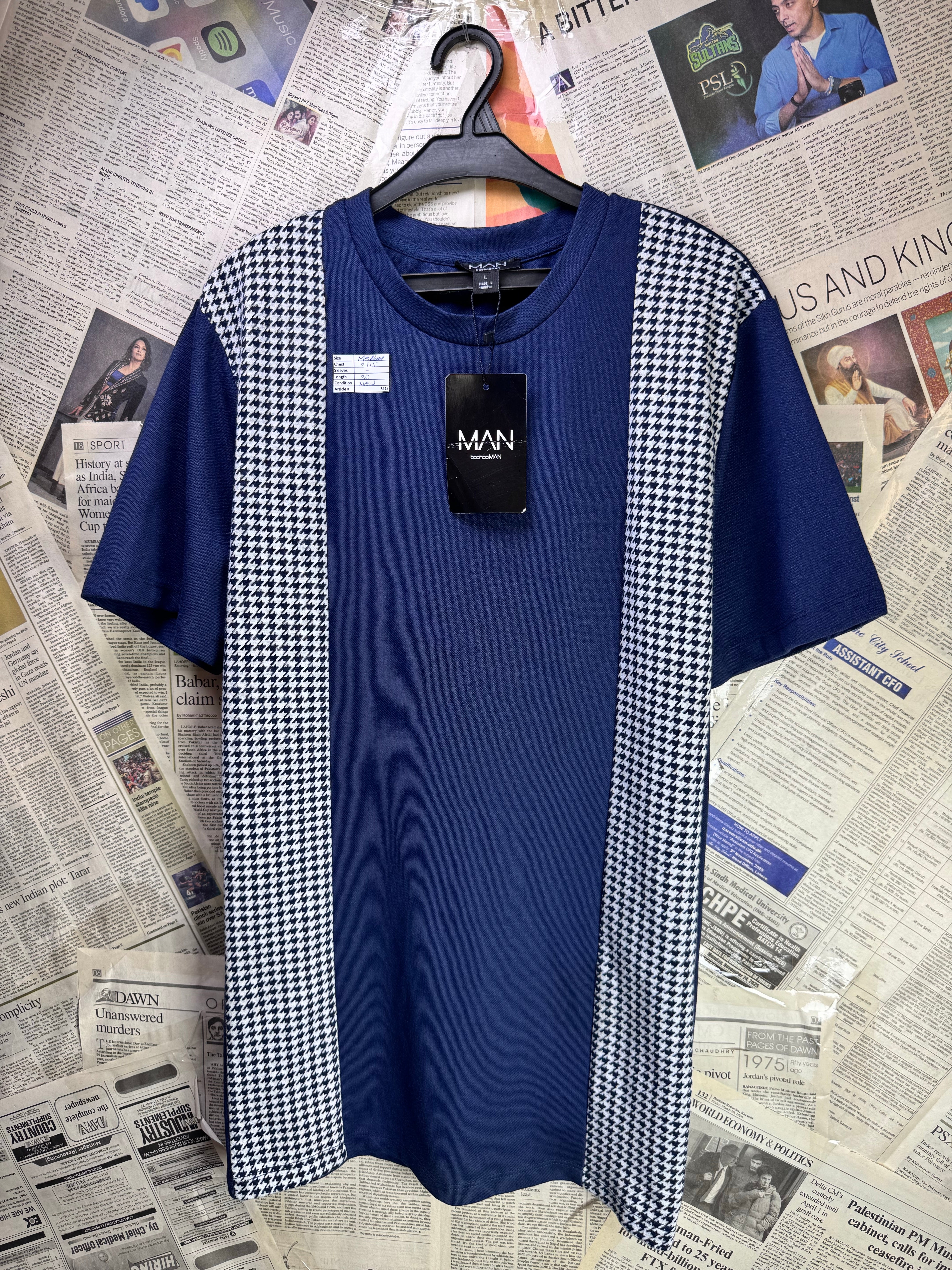 MAN® Medium | Chest: 21.5" | Space blue with pattern | Knit T-Shirt | Poly - Viscose | 3418 - Genuine Maal