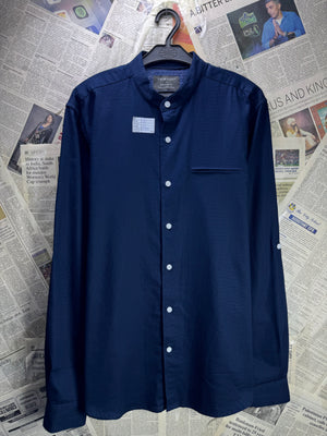Primark® Medium | Chest: 21.5" | Navy Blue | Band Collar Shirt | Cotton | 4744 - Genuine Maal