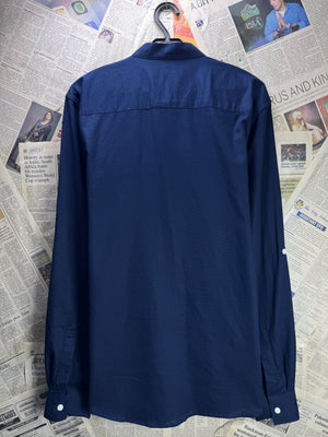 Primark® Medium | Chest: 21.5" | Navy Blue | Band Collar Shirt | Cotton | 4744 - Genuine Maal