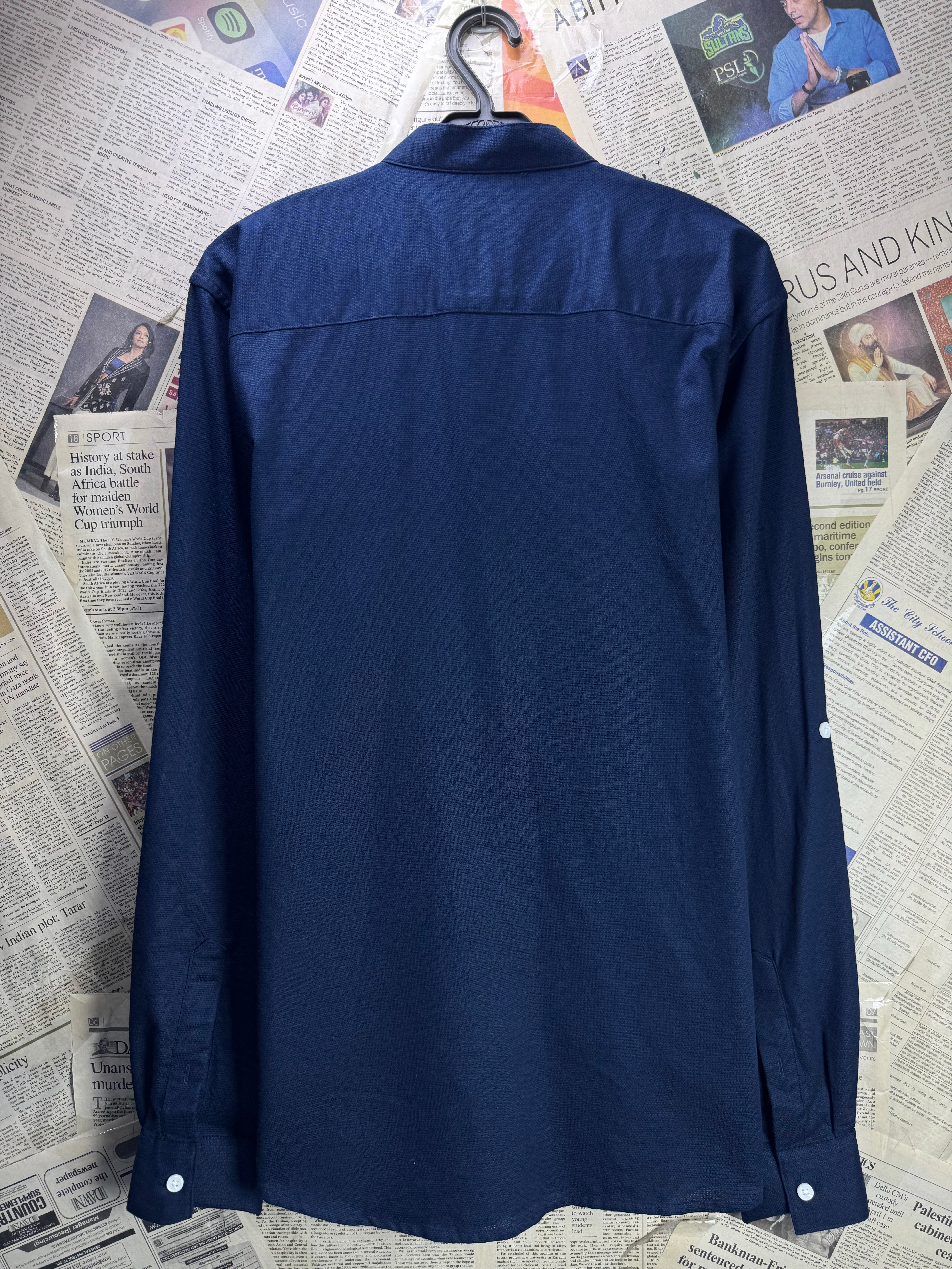Primark® Medium | Chest: 21.5" | Navy Blue | Band Collar Shirt | Cotton | 4744 - Genuine Maal