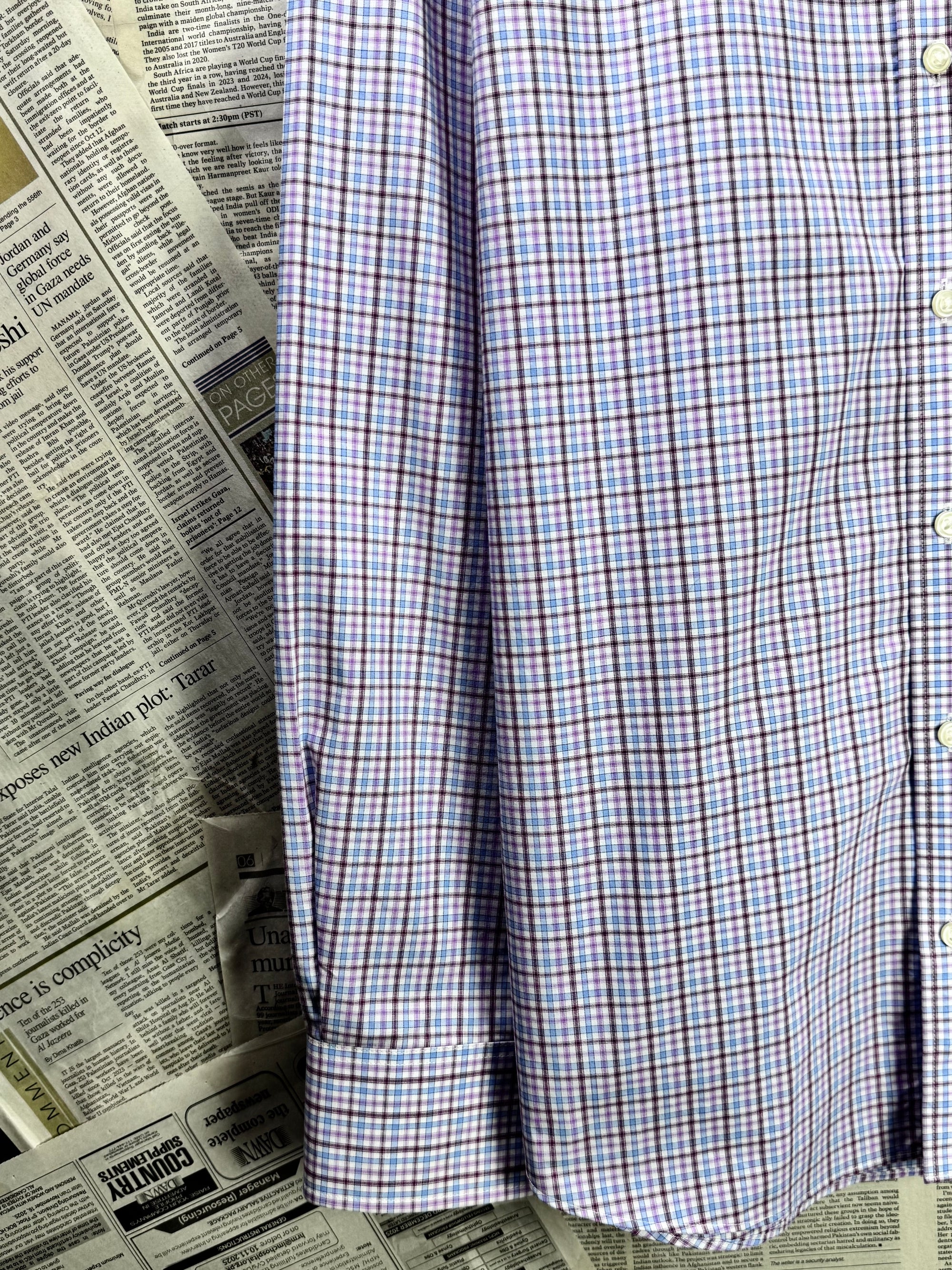 M&S® Large | Chest: 23" | Light Blue | Check Dress Shirt | Cotton | 3190 - Genuine Maal