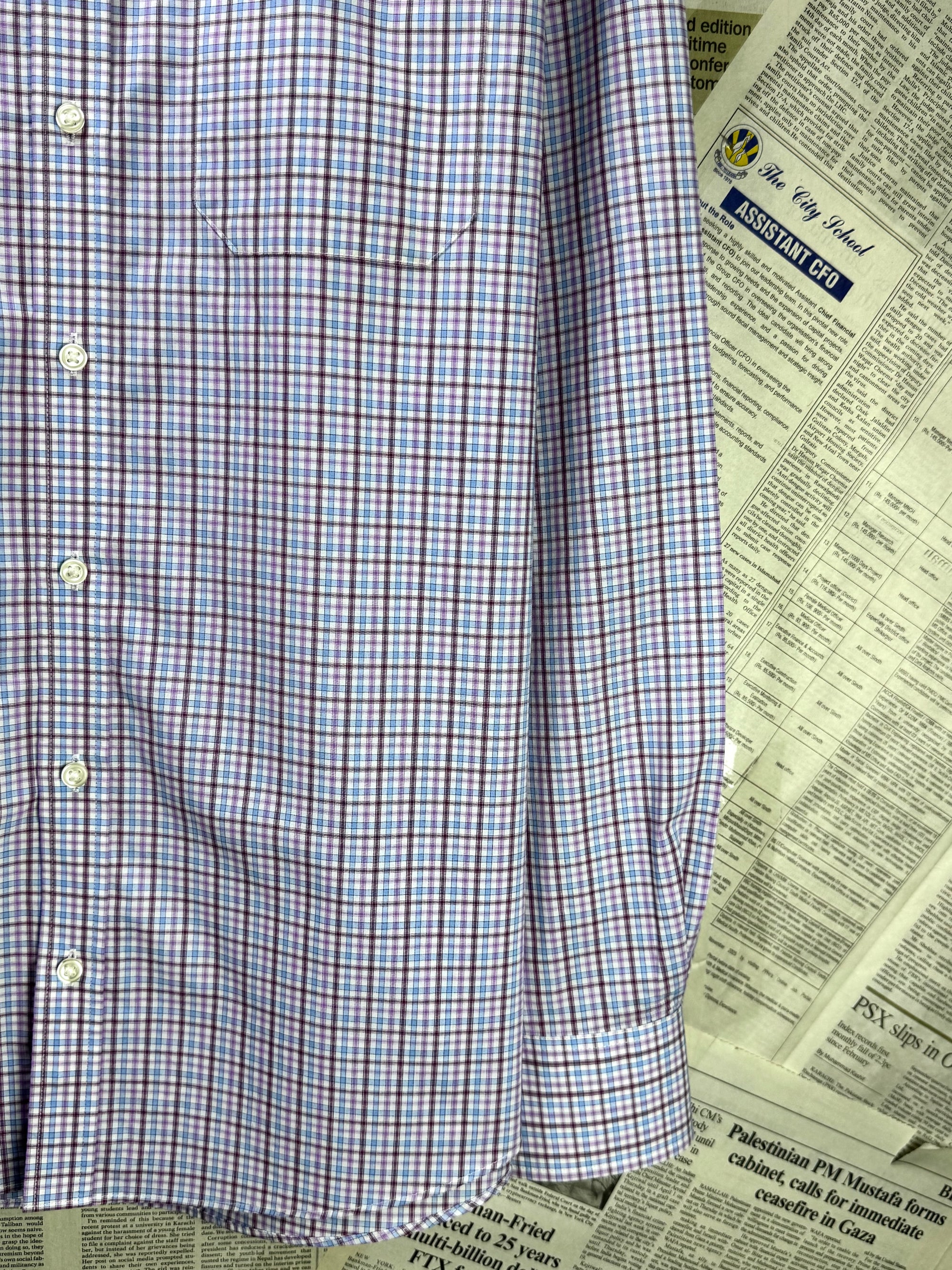 M&S® Large | Chest: 23" | Light Blue | Check Dress Shirt | Cotton | 3190 - Genuine Maal