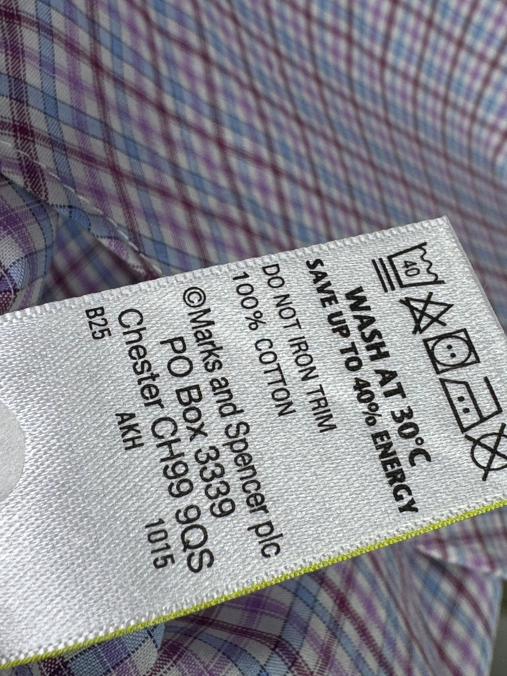 M&S® Large | Chest: 23" | Light Blue | Check Dress Shirt | Cotton | 3190 - Genuine Maal