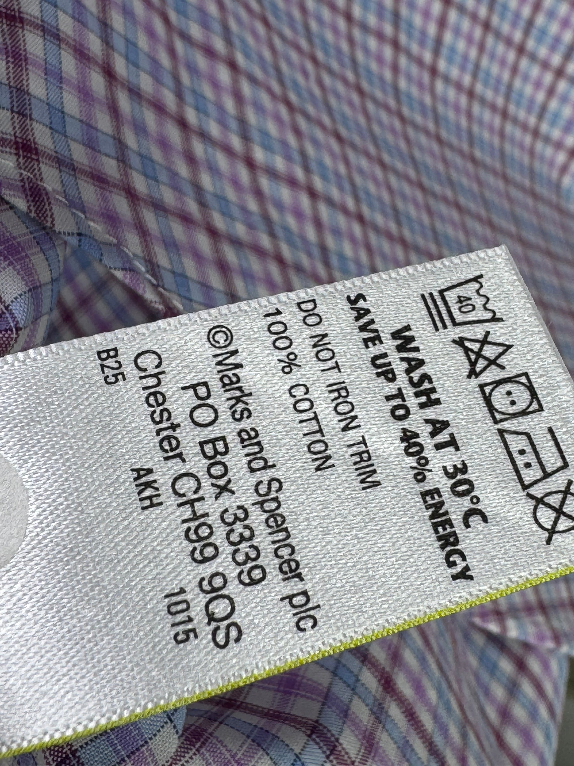 M&S® Large | Chest: 23" | Light Blue | Check Dress Shirt | Cotton | 3190 - Genuine Maal