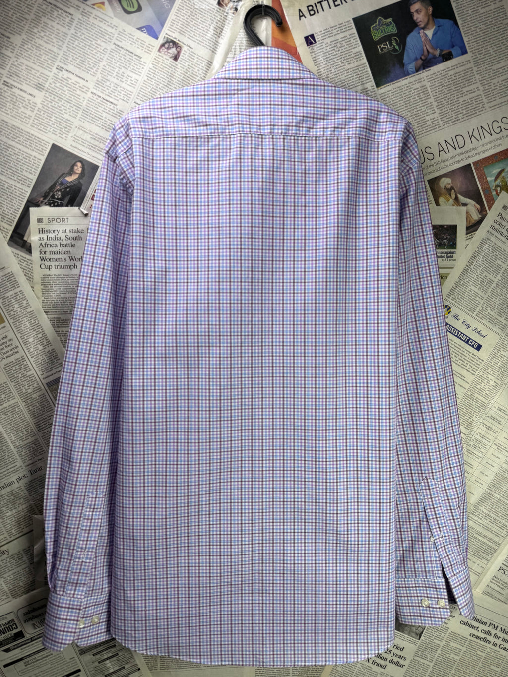 M&S® Large | Chest: 23" | Light Blue | Check Dress Shirt | Cotton | 3190 - Genuine Maal