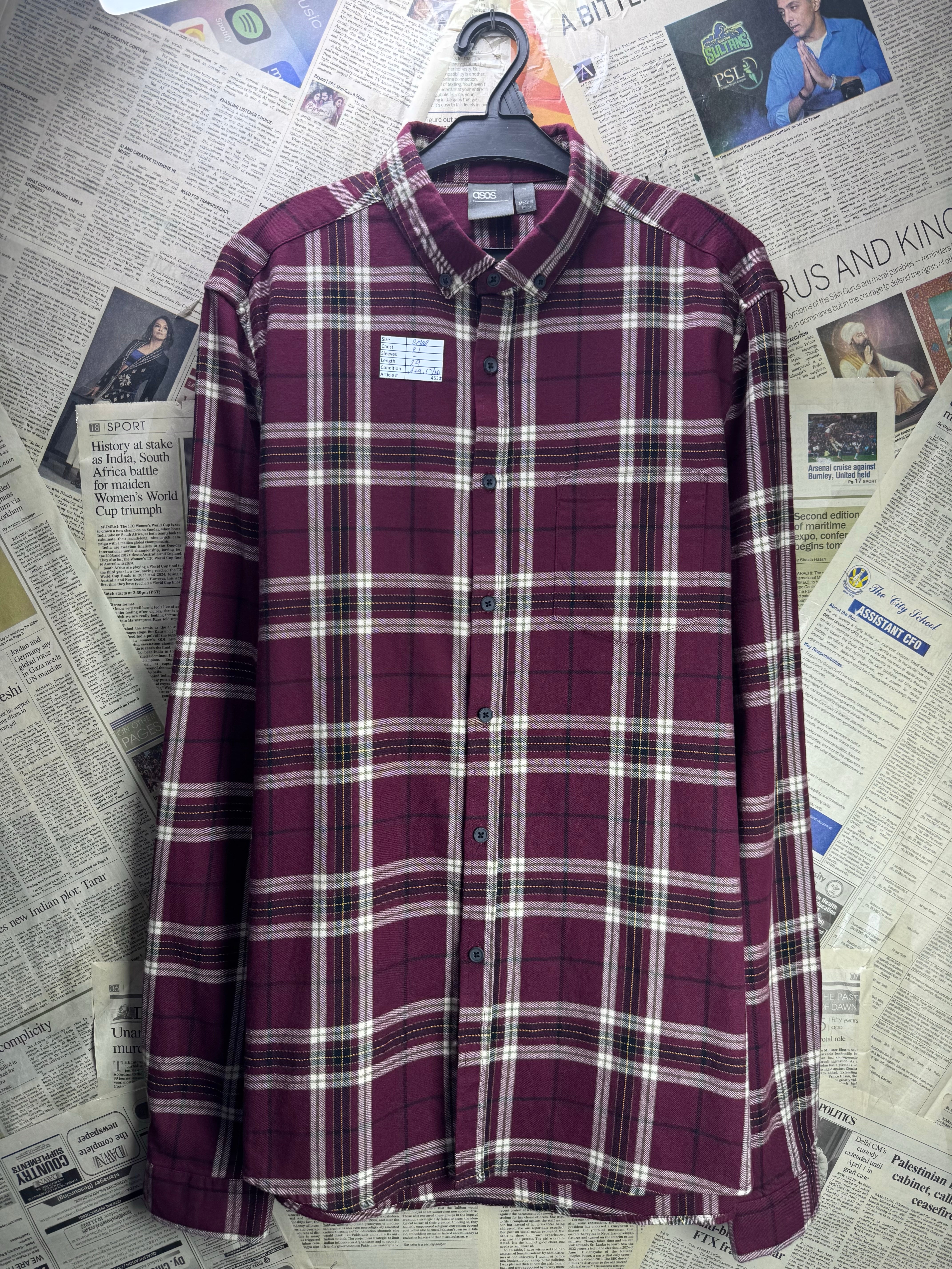 Asos® Small | Chest: 21" | Check | Shirt | Cotton - Elastane | 4530 - Genuine Maal