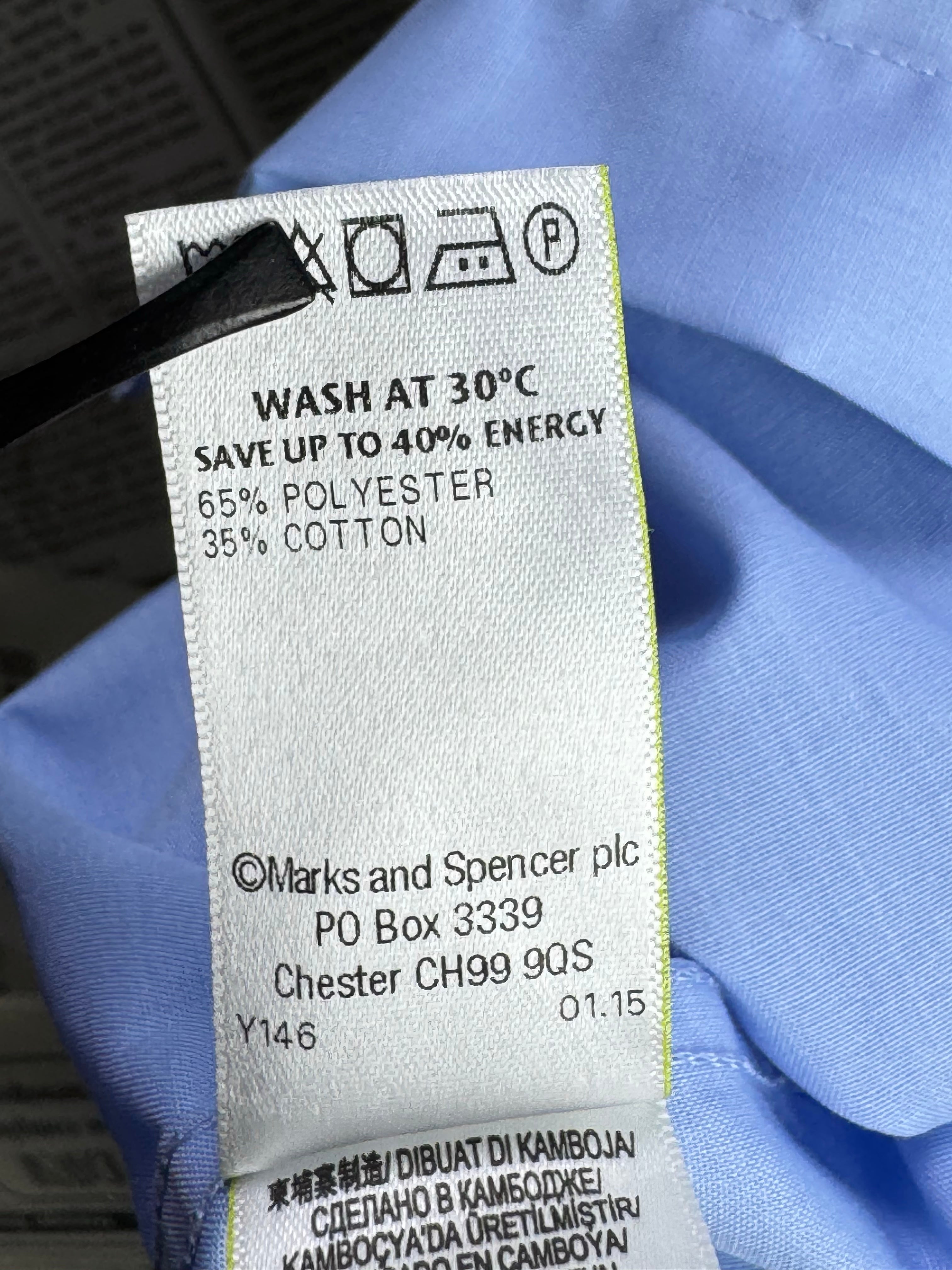 M&S® Medium | Chest: 22" | Blue | Collar 15" | Shirt | Poly - Cotton | 4529 - Genuine Maal