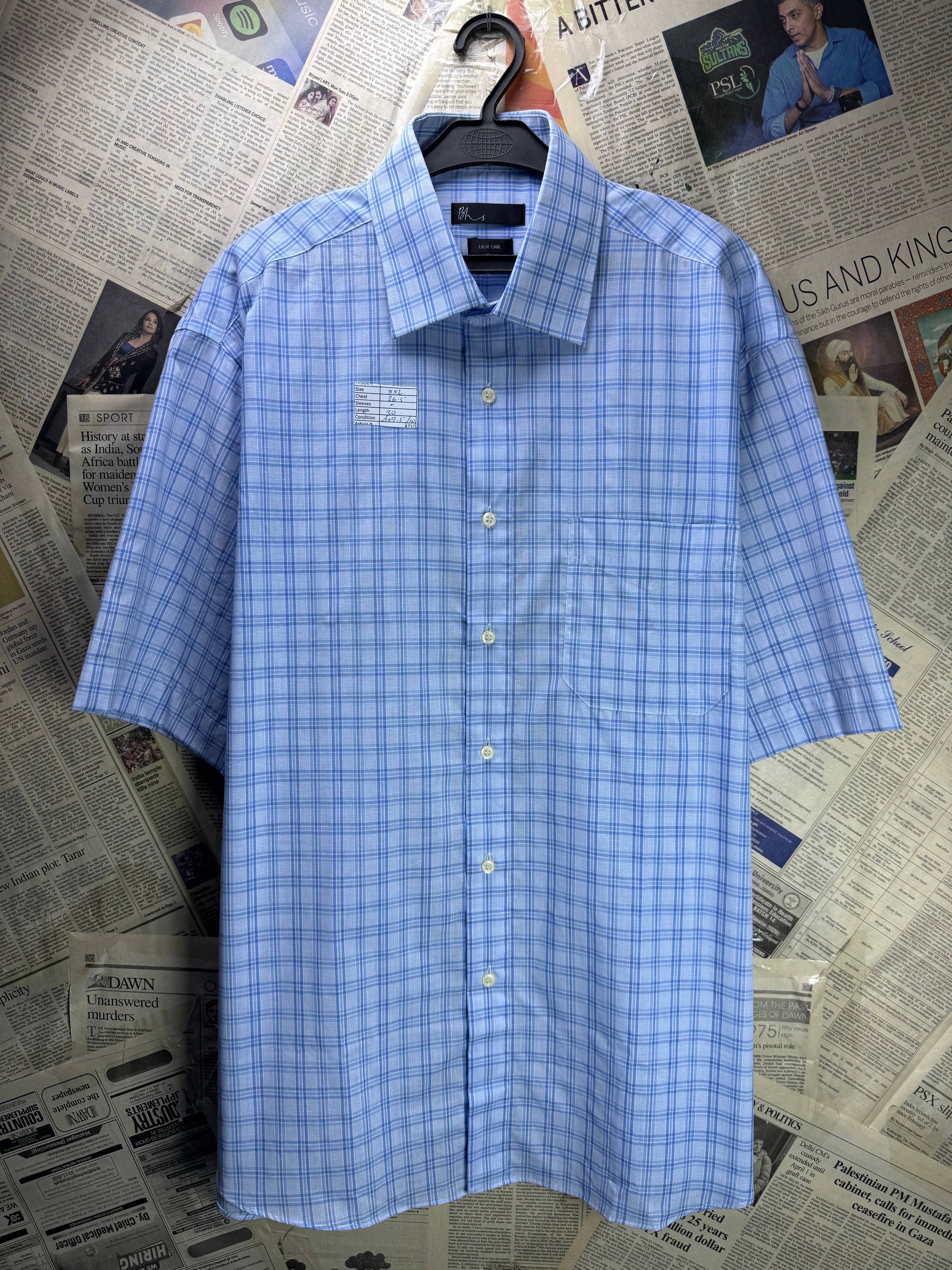 Bhs® XXL | Chest: 26.5" | Check | Collar 17" Shirt | Cotton - Poly | 4737 - Genuine Maal