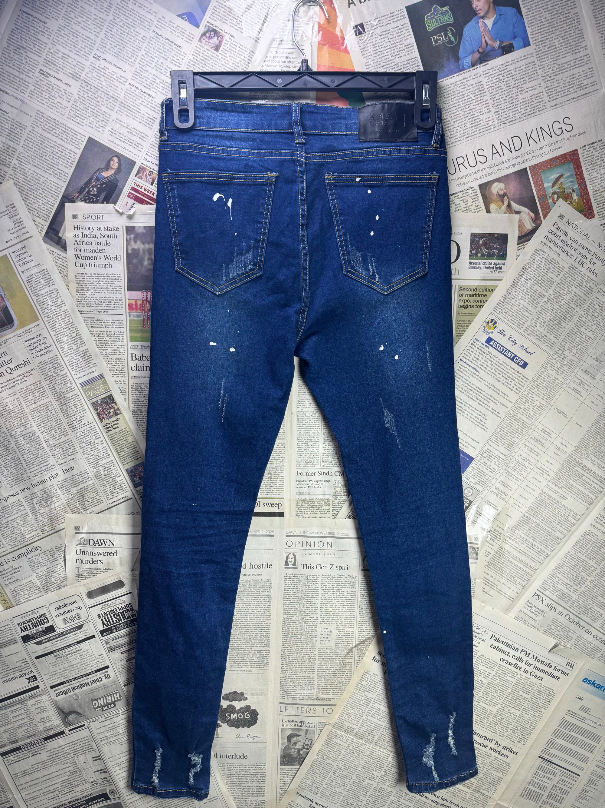 MAN® Waist: 30" to 32" | Blue | Skinny Fit Distressed Denim Pants | Cotton - Poly - Elastane | 1206 - Genuine Maal