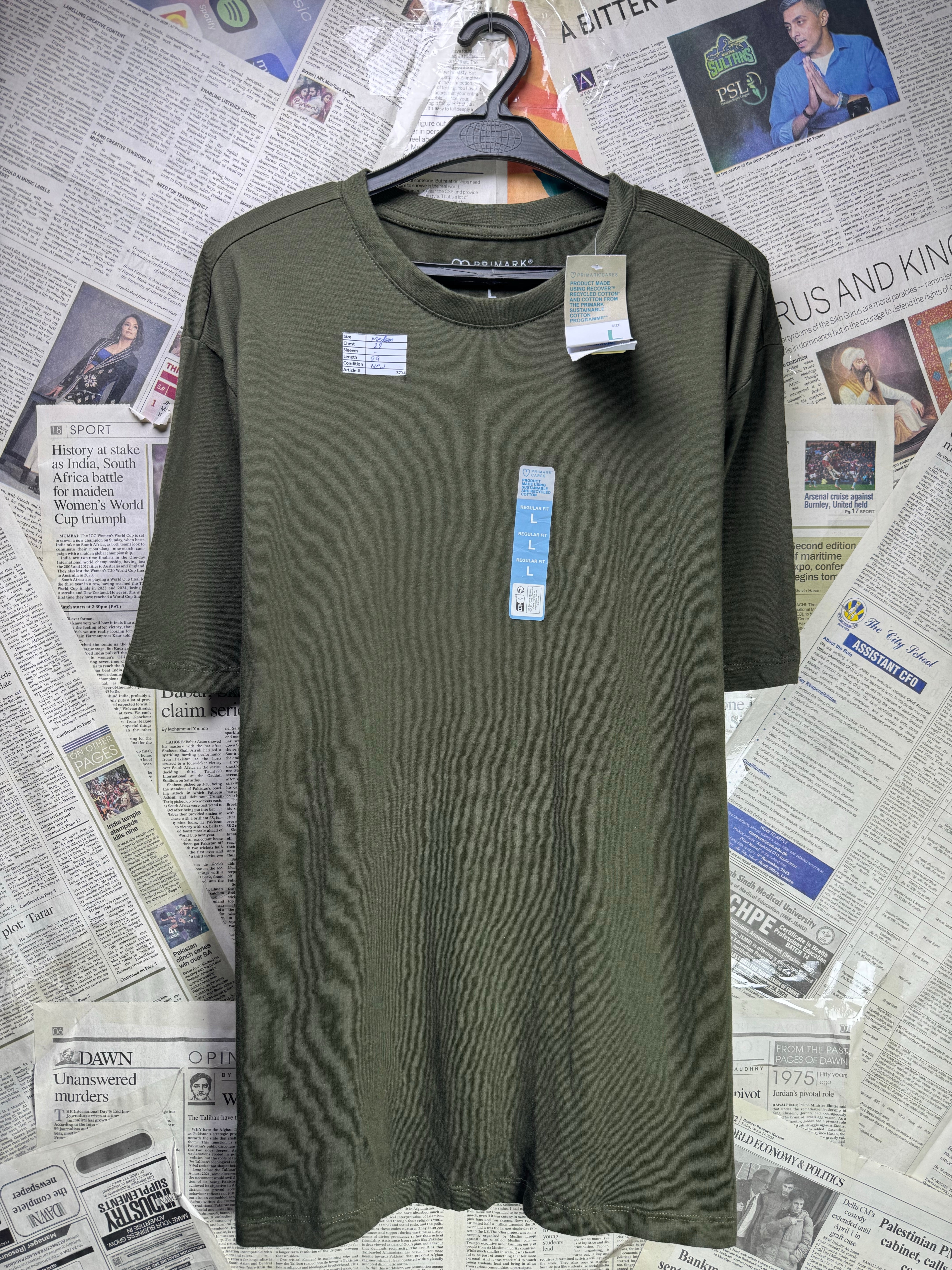 Primark® Medium | Chest: 22" | Dark Olive | T-Shirt | Cotton | 3253 - Genuine Maal