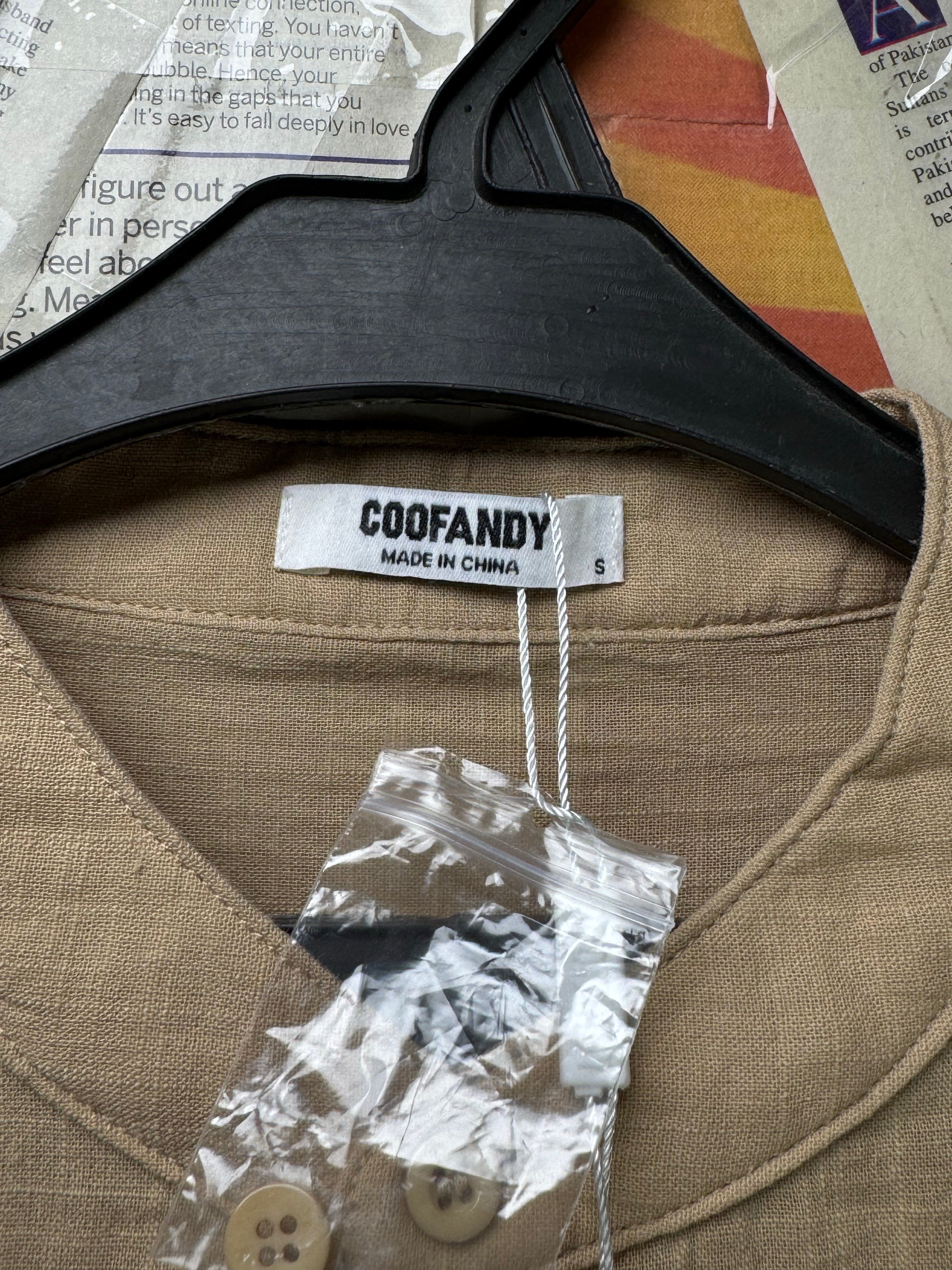 Coofandy® Small | Chest: 21" | Beige | Band Collar Half Placket Shirt | Cotton - Hemp | 3268 - Genuine Maal