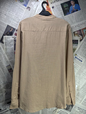 Coofandy® Small | Chest: 21" | Beige | Band Collar Half Placket Shirt | Cotton - Hemp | 3268 - Genuine Maal