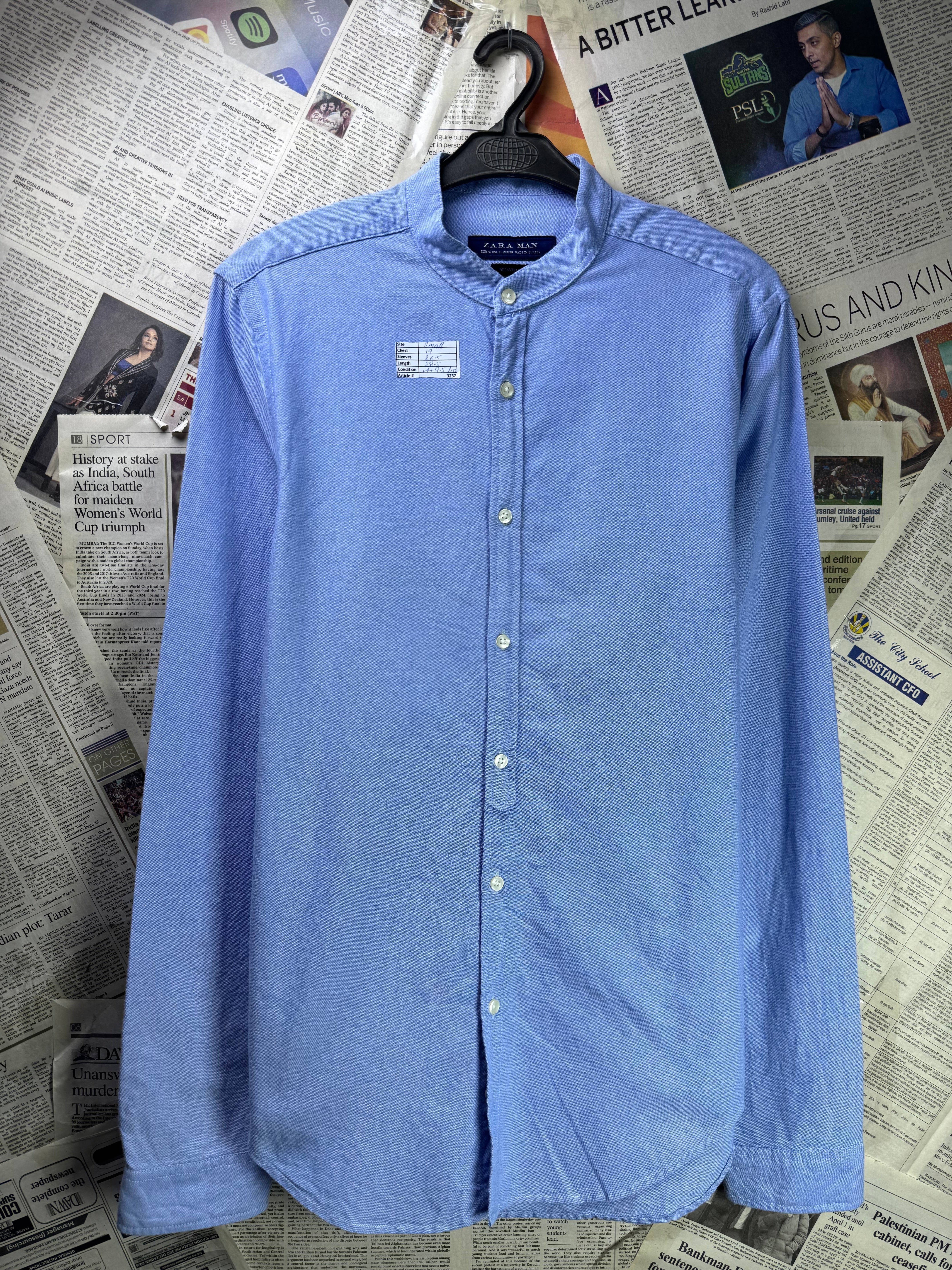 Zara® Small | Chest: 19" | Light Blue | Band Collar | Cotton | 3232 - Genuine Maal