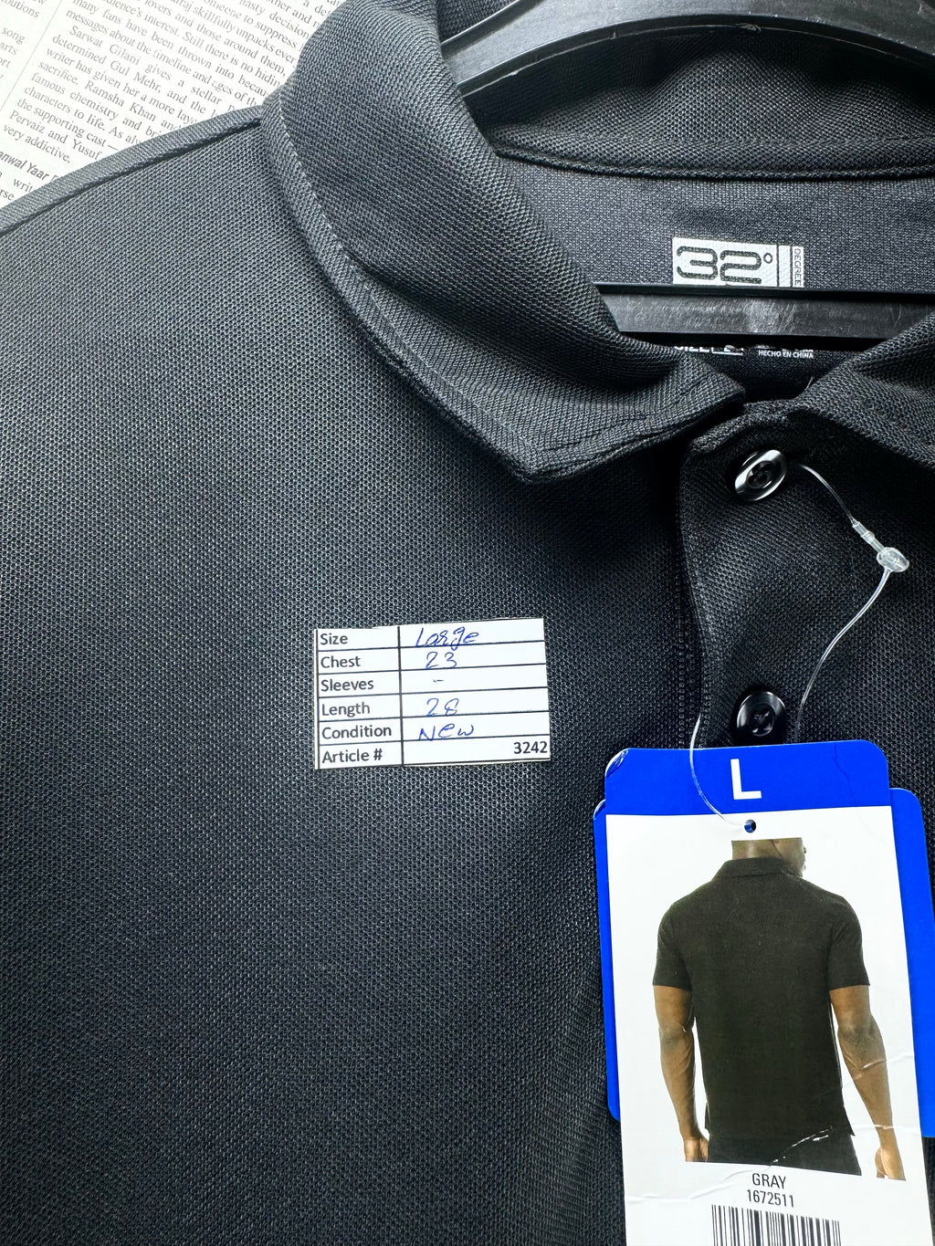 32 Degrees® Large | Chest: 23" | Grey | Gym Polo | Poly | 3242 - Genuine Maal